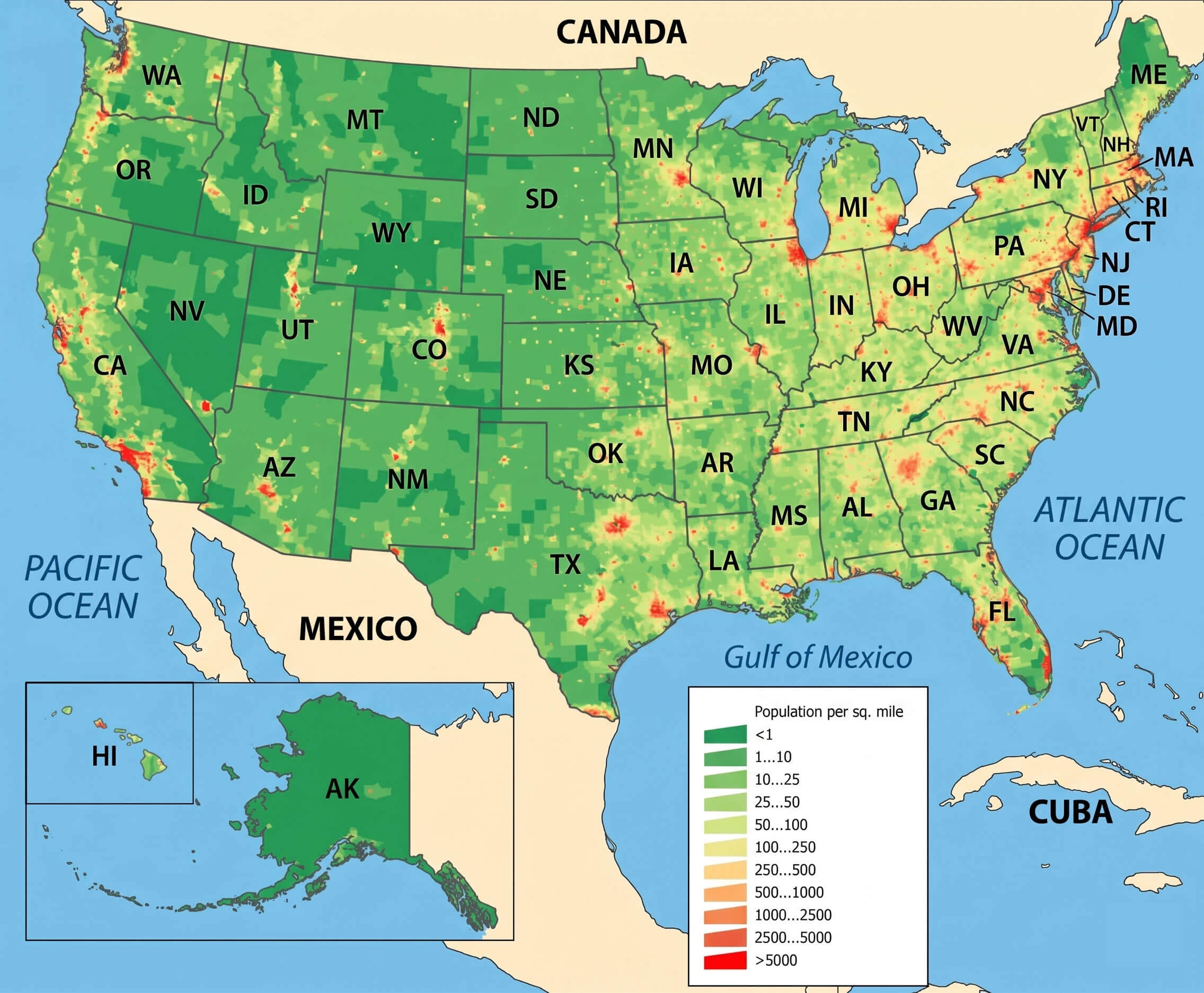 US population density map