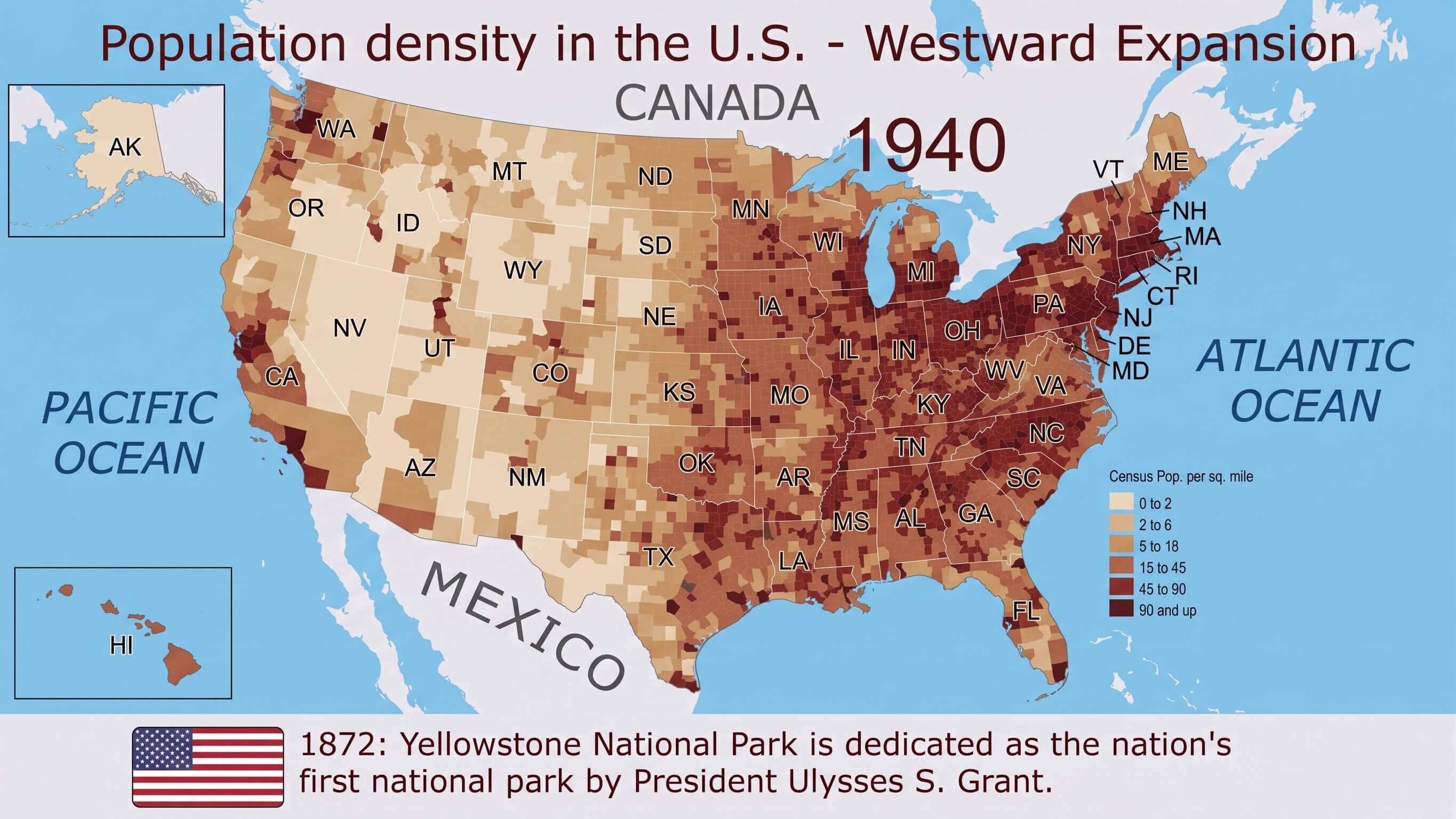 US population density westward expansion 1940 map