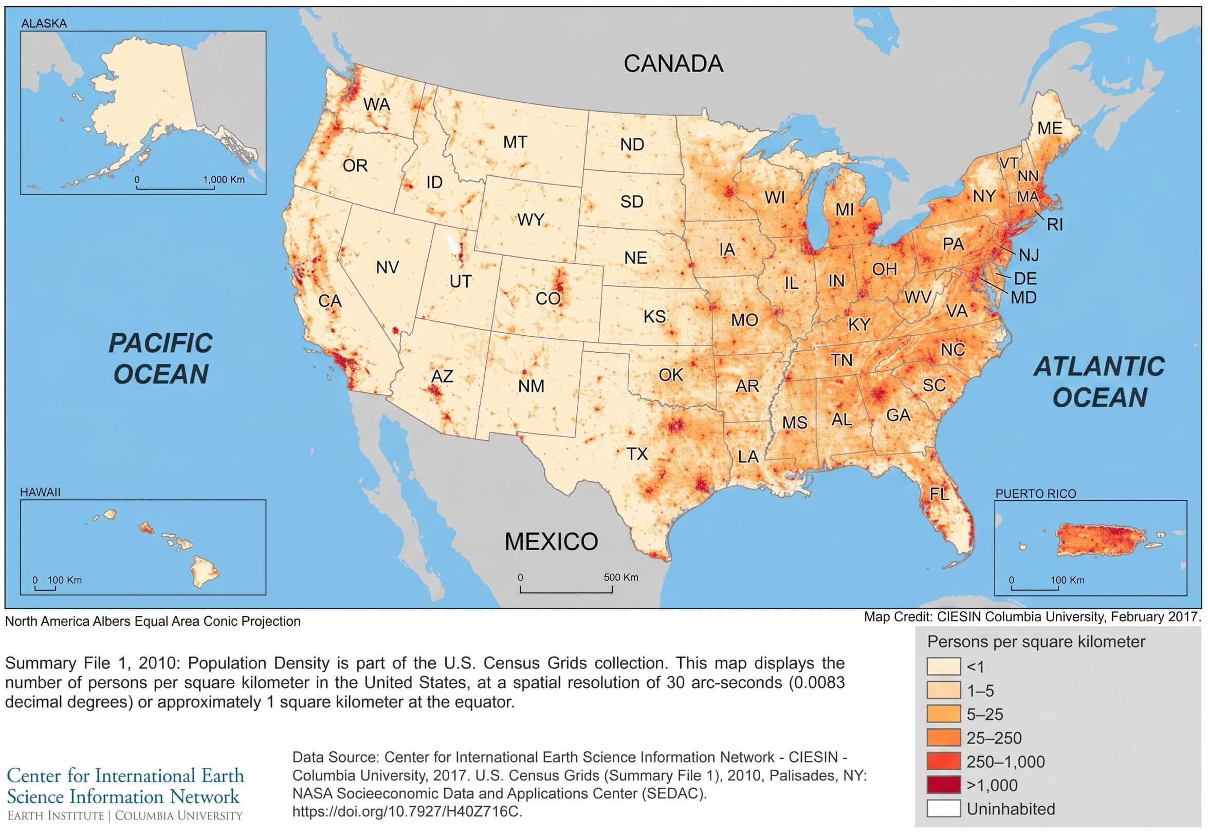 USA population density dot distribution map
