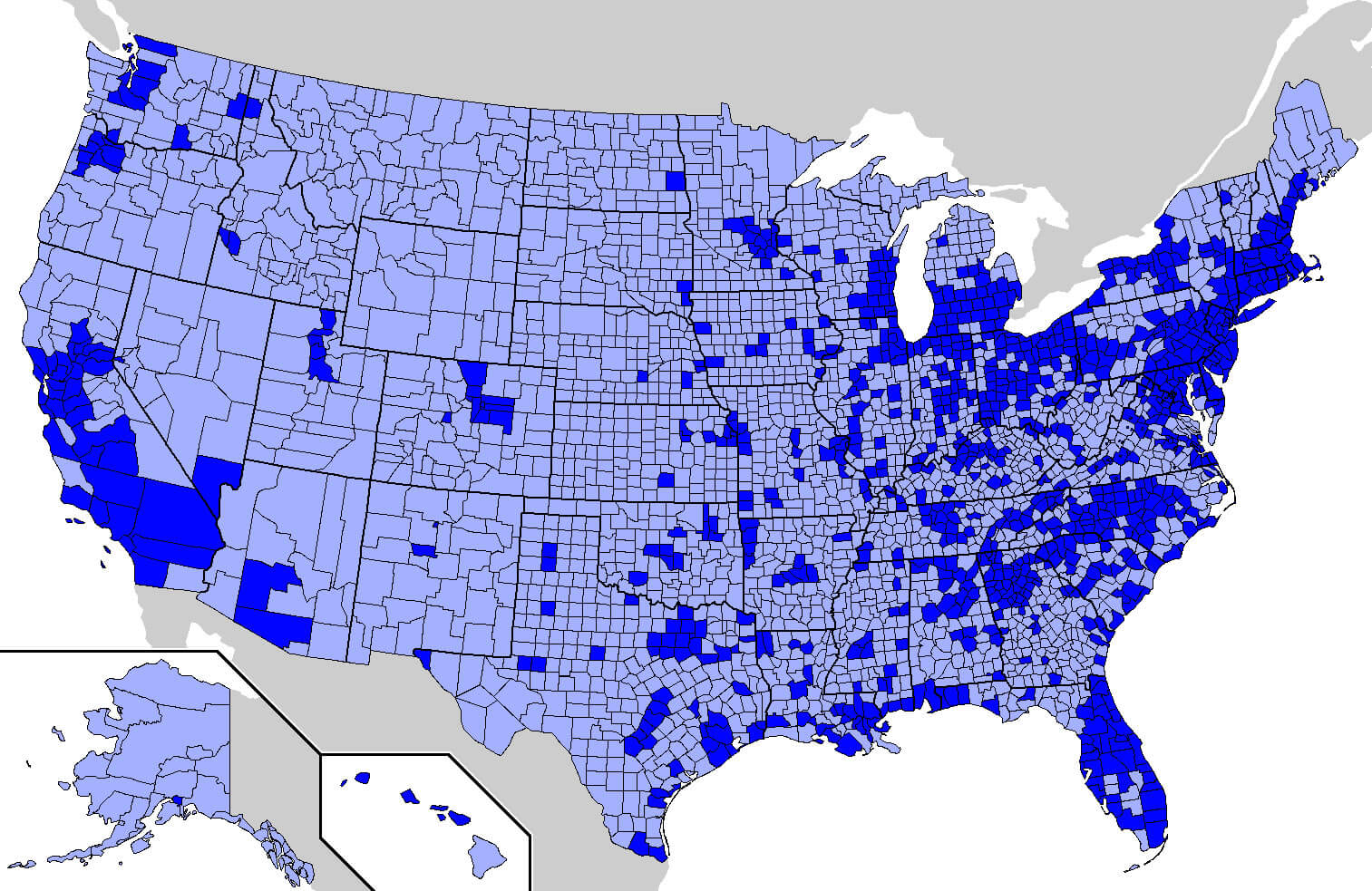United States counties by population density map