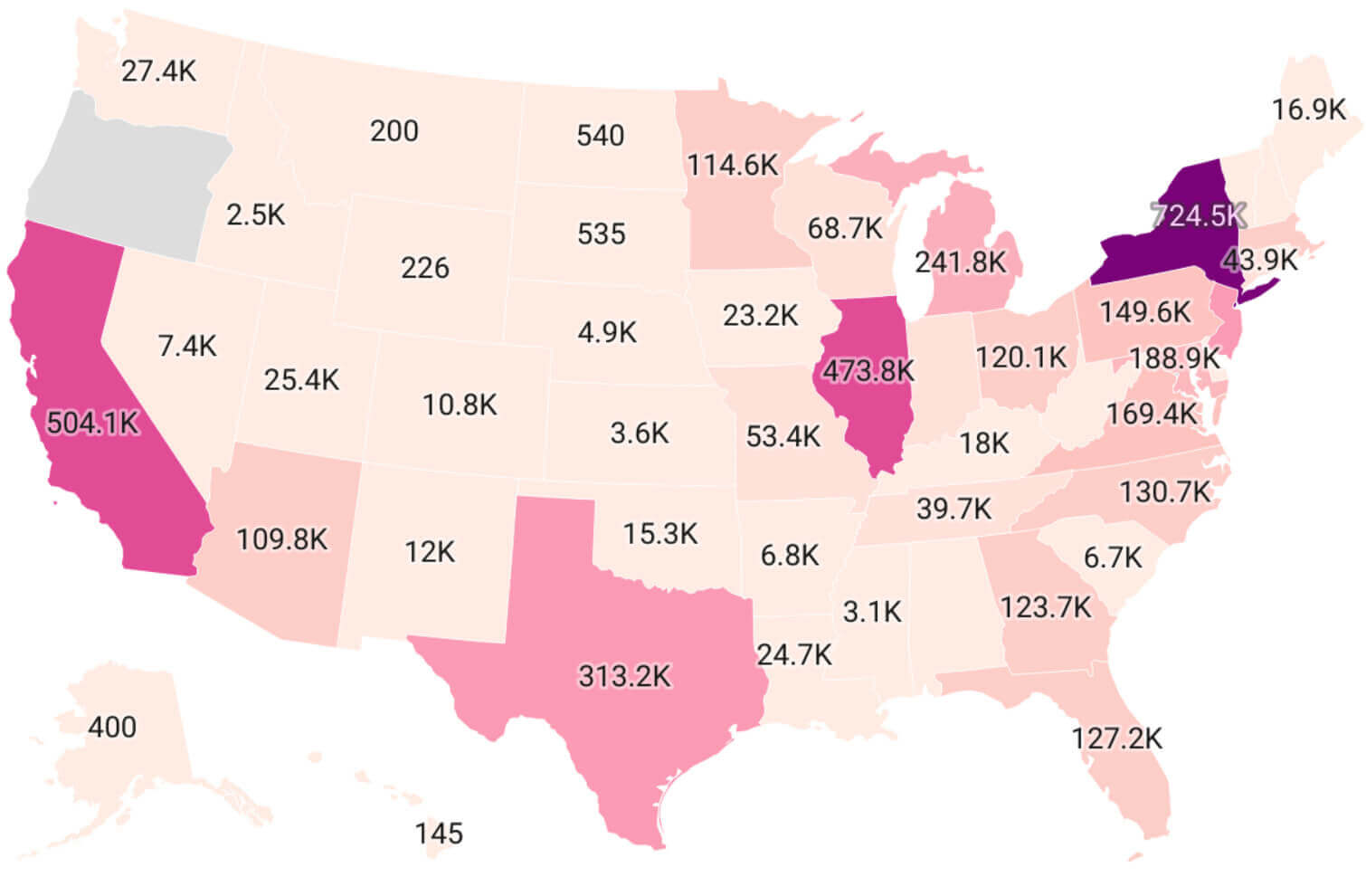 United States Muslim population map by states