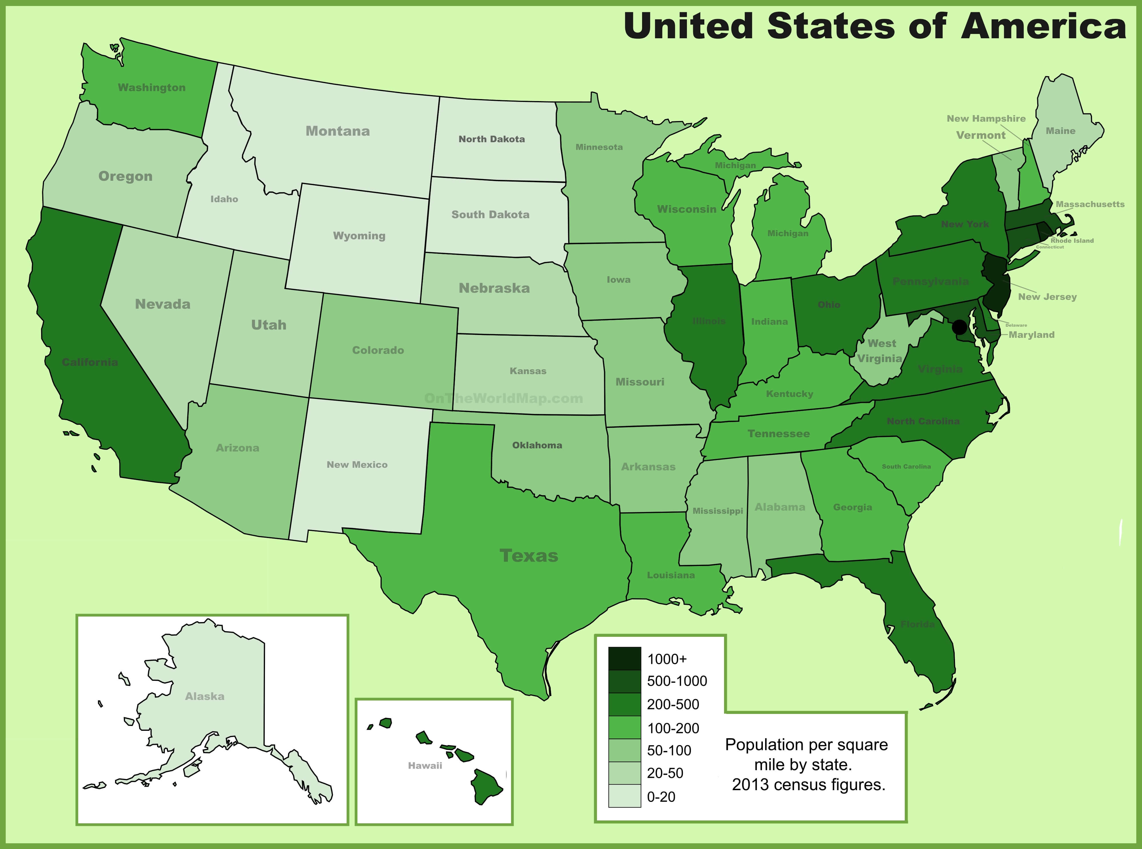 United States of America population density map