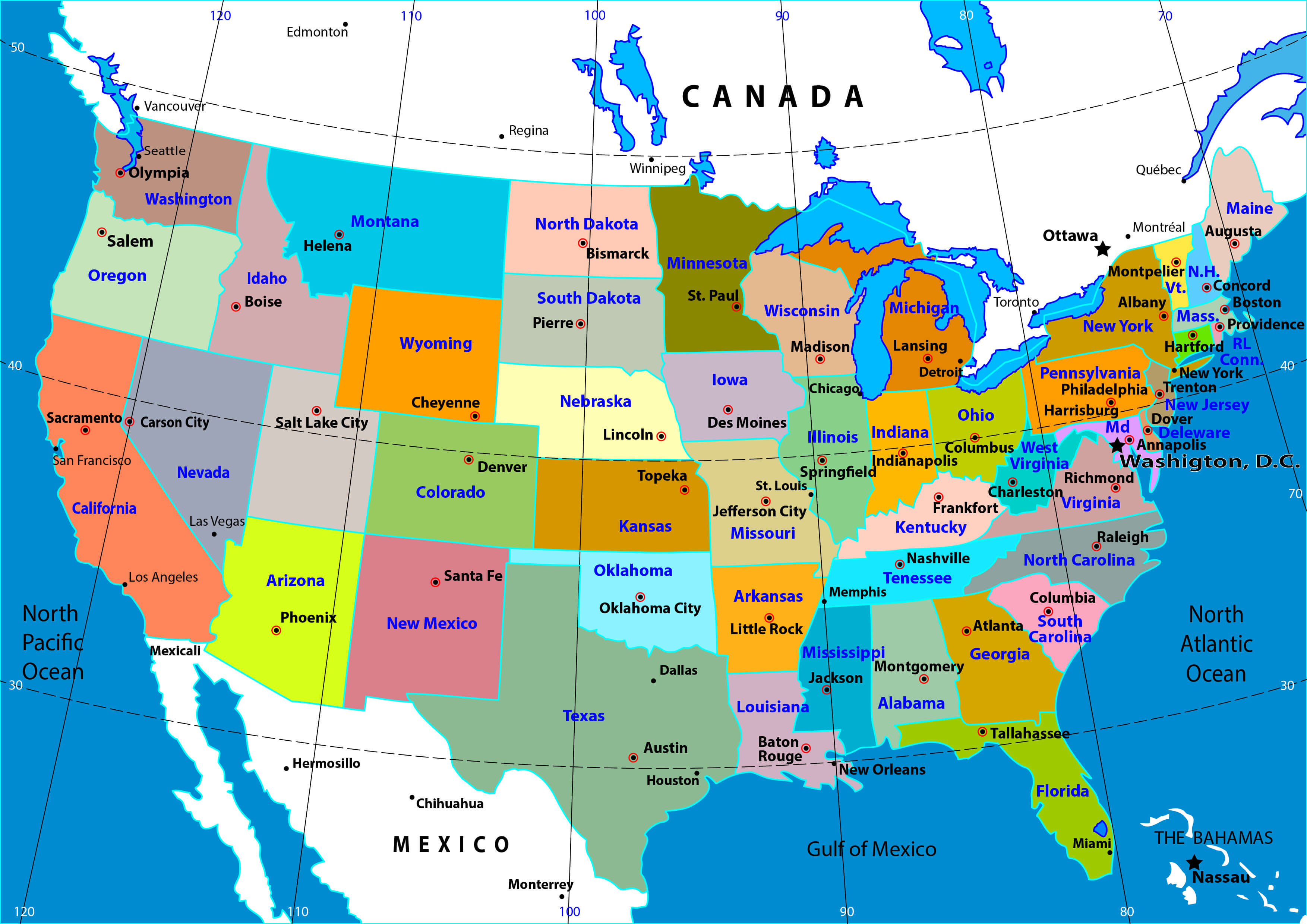 Colorful US states map