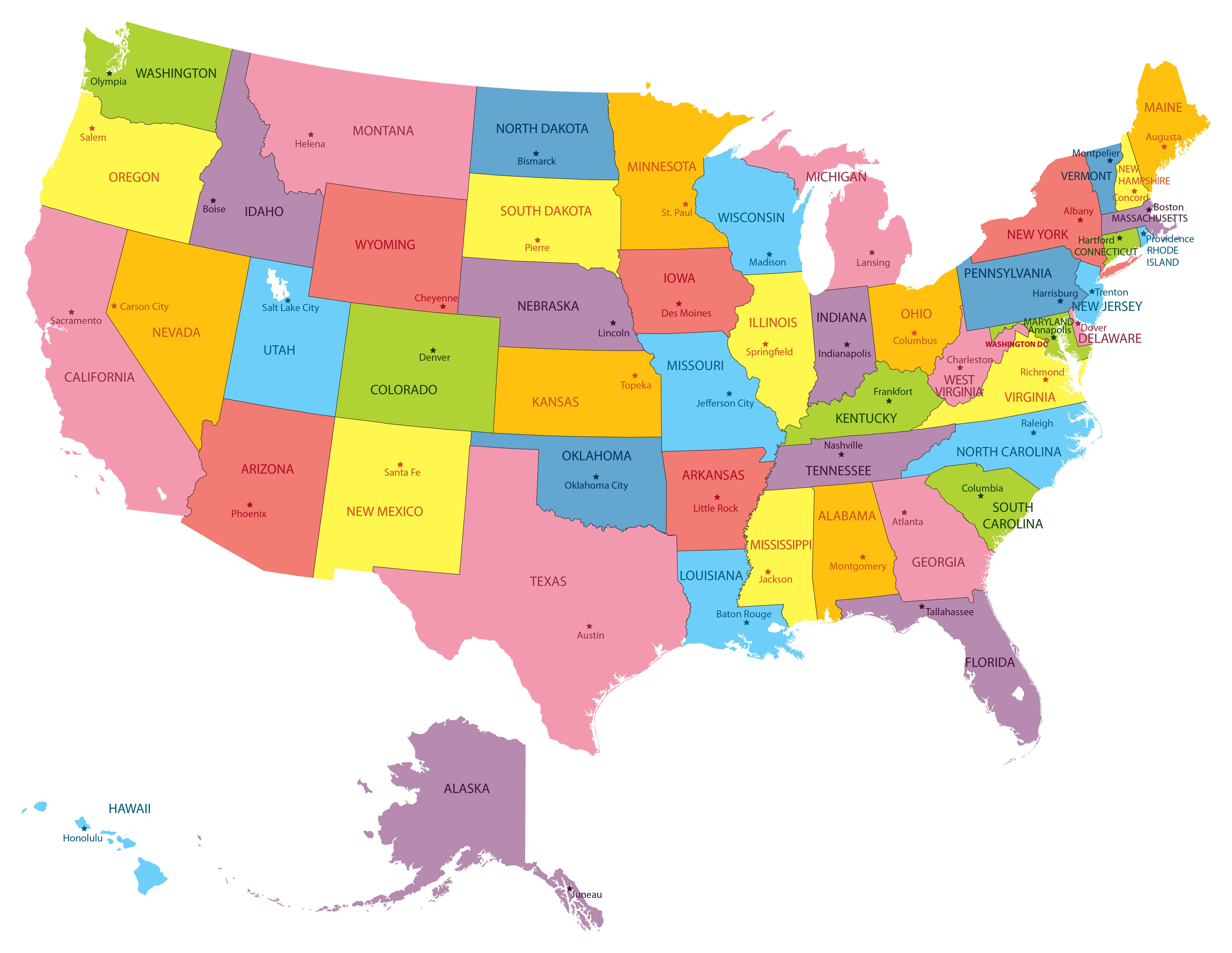 Map of the US with states