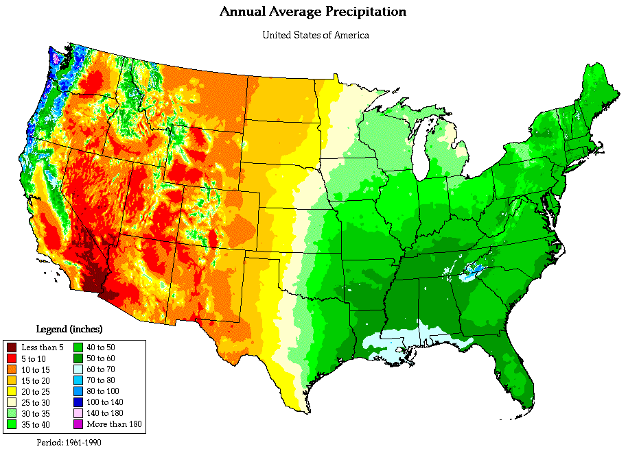 US precipitation map by states