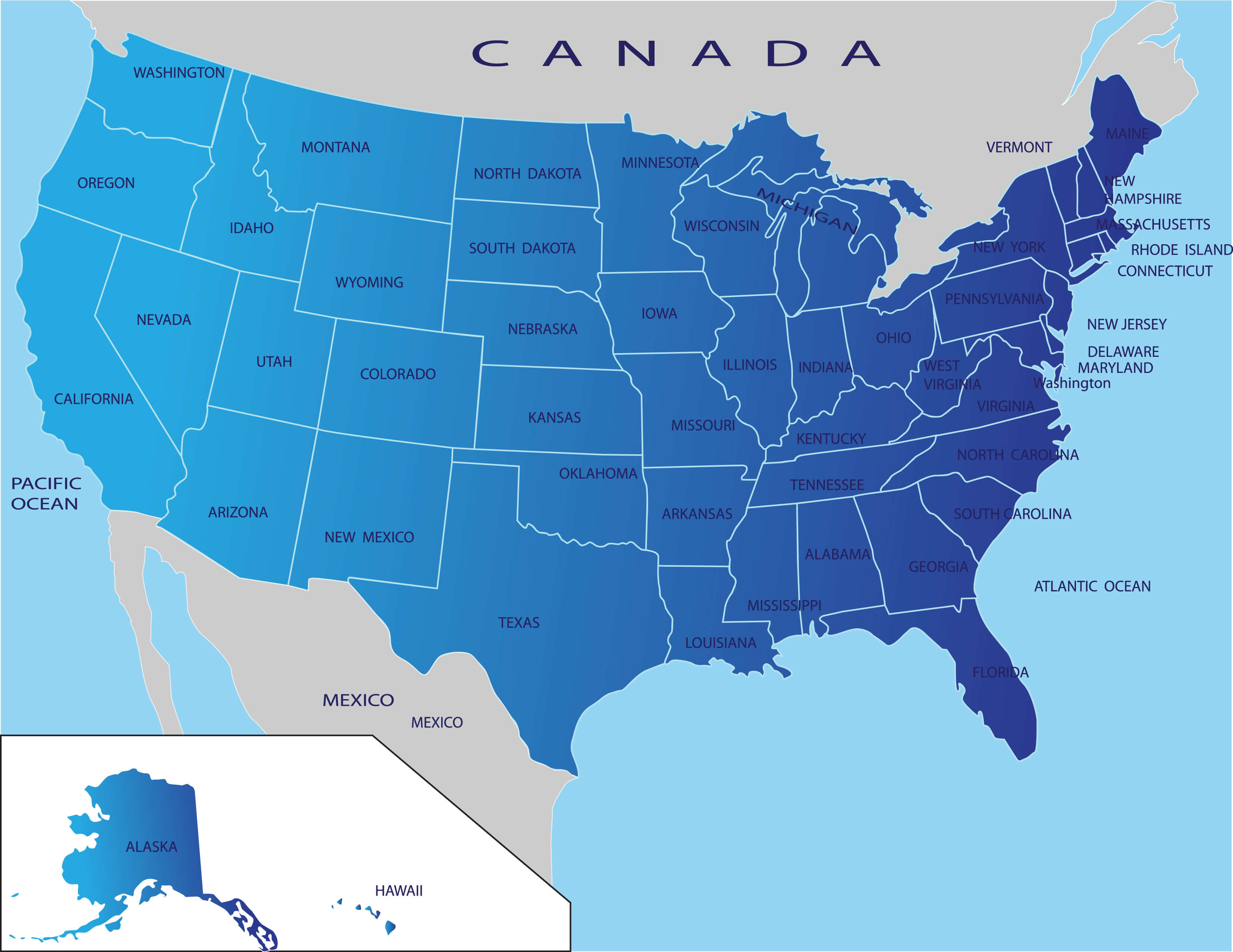 US states blank map with Alaska