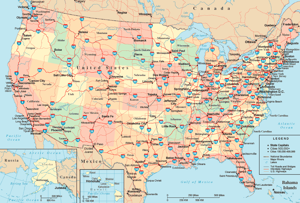 US states highway map