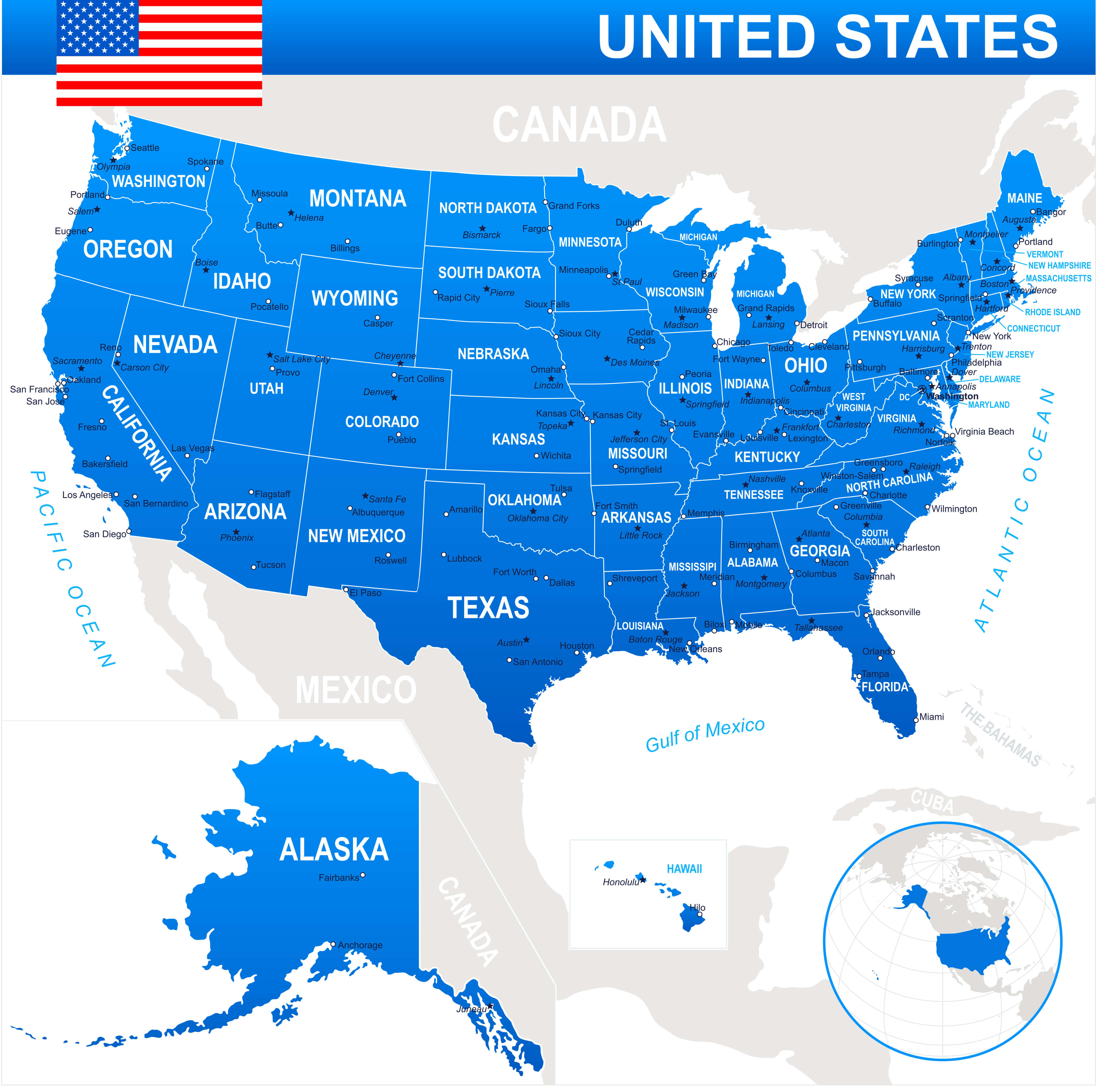 US States Map Including Alaska and Hawaii