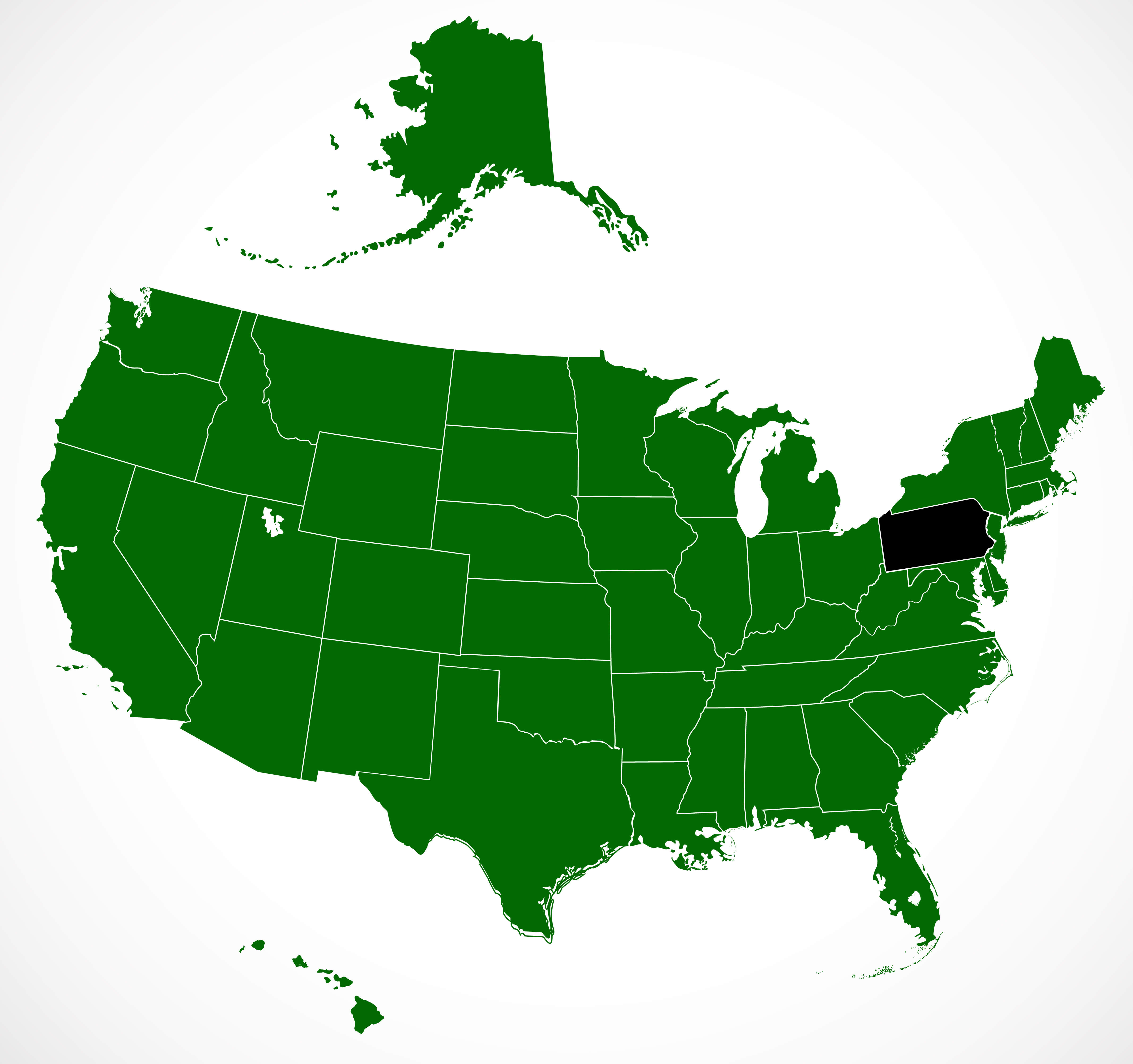 USA blank states map with Pennsylvania