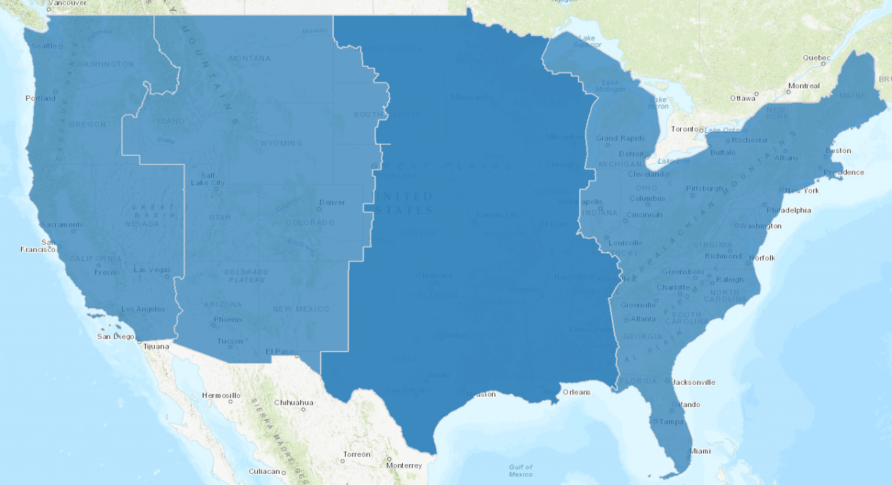 US time zones map