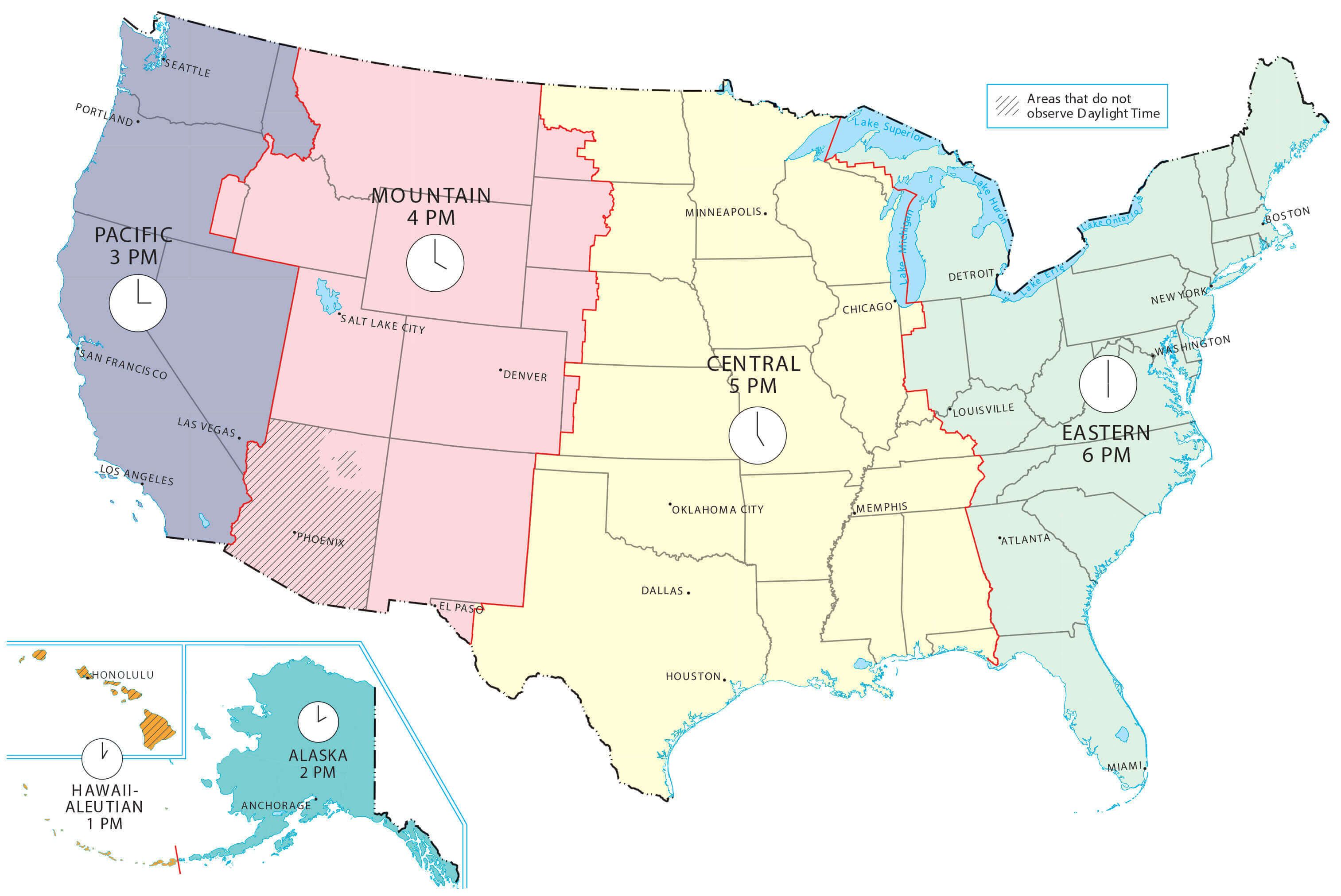 The United States and states time zone map