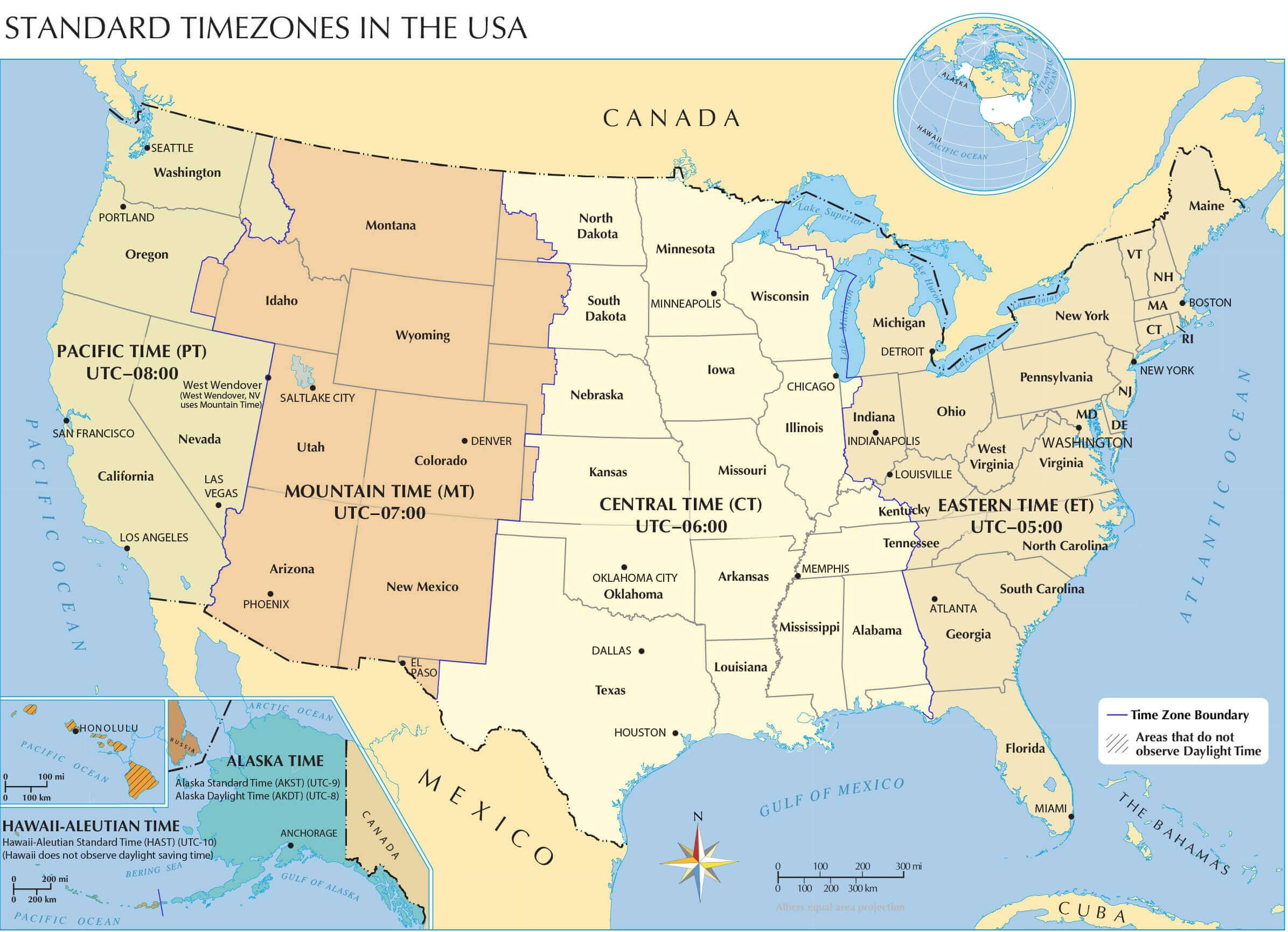 Time zone map in The United States
