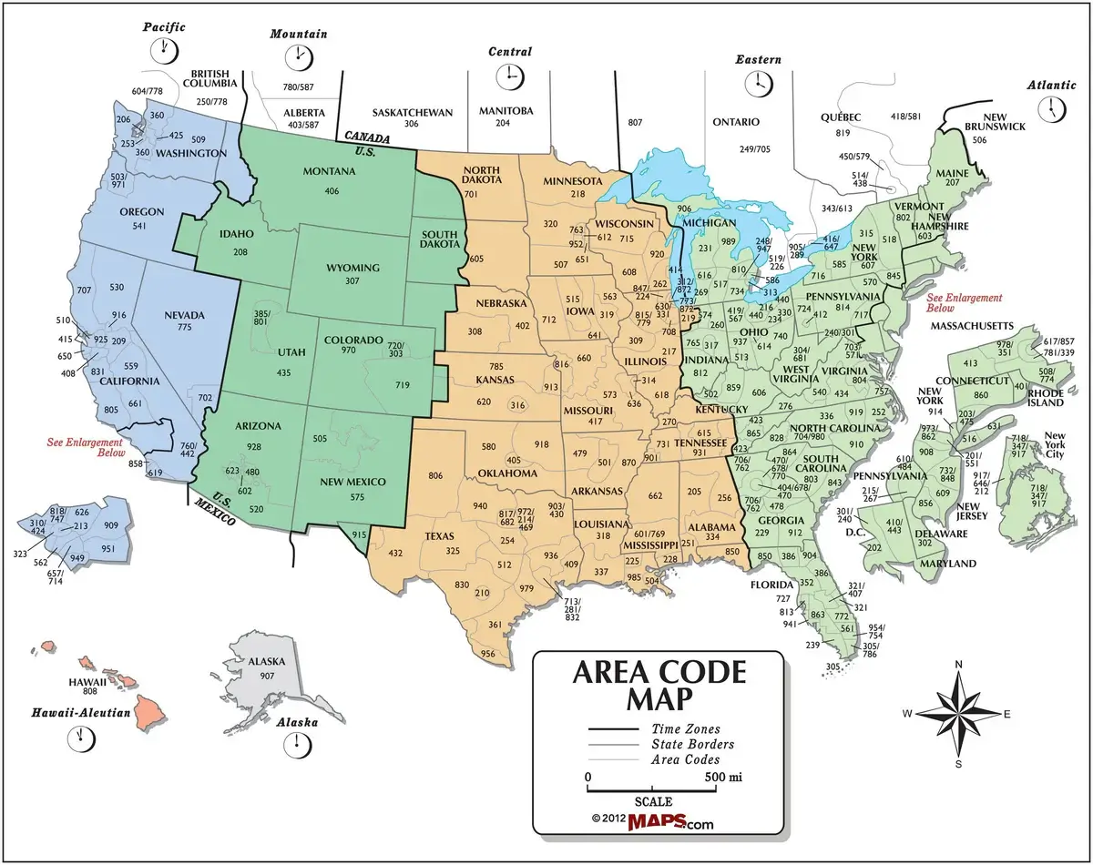Time zone map of US