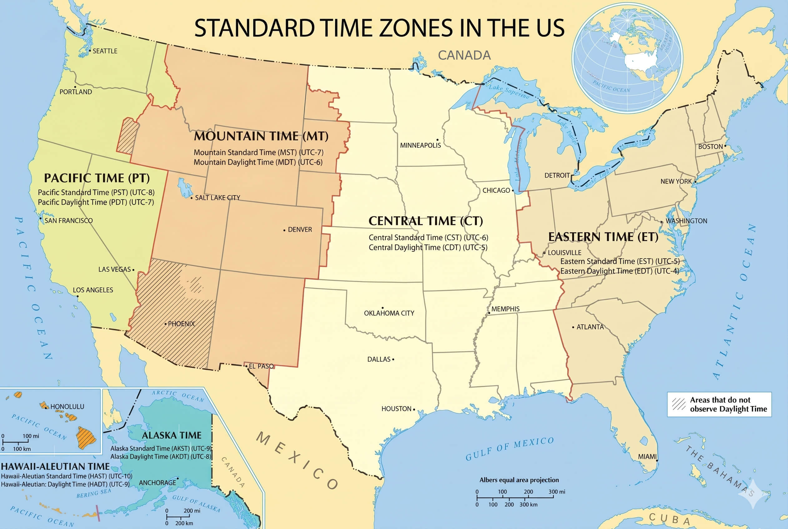 Standard Time zones map in the US