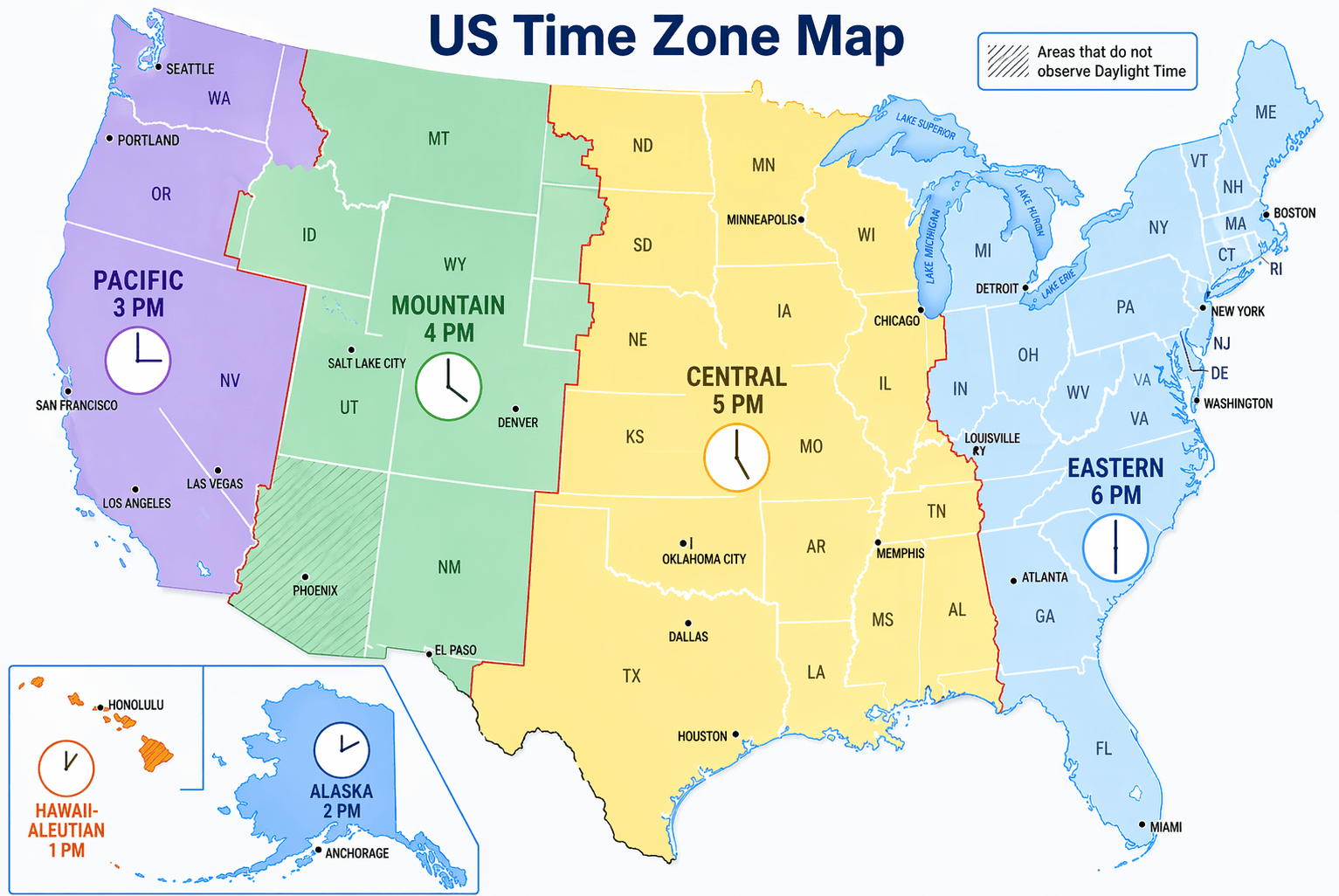 Time zone map of US