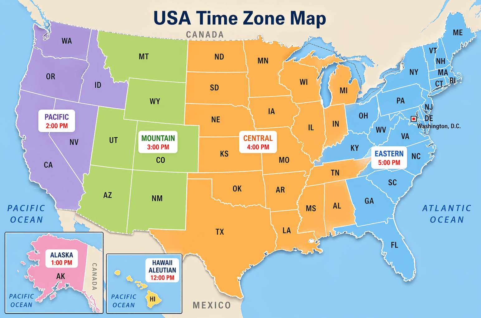 Time zone map USA