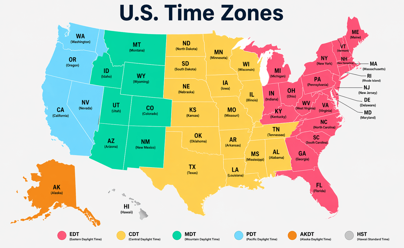 U.S. time zones map with states