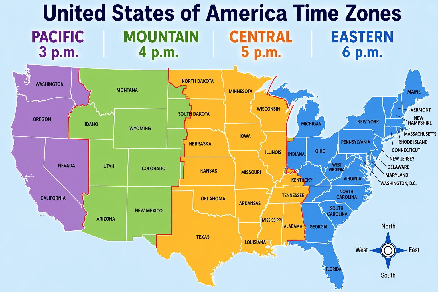 United States of america time zones map