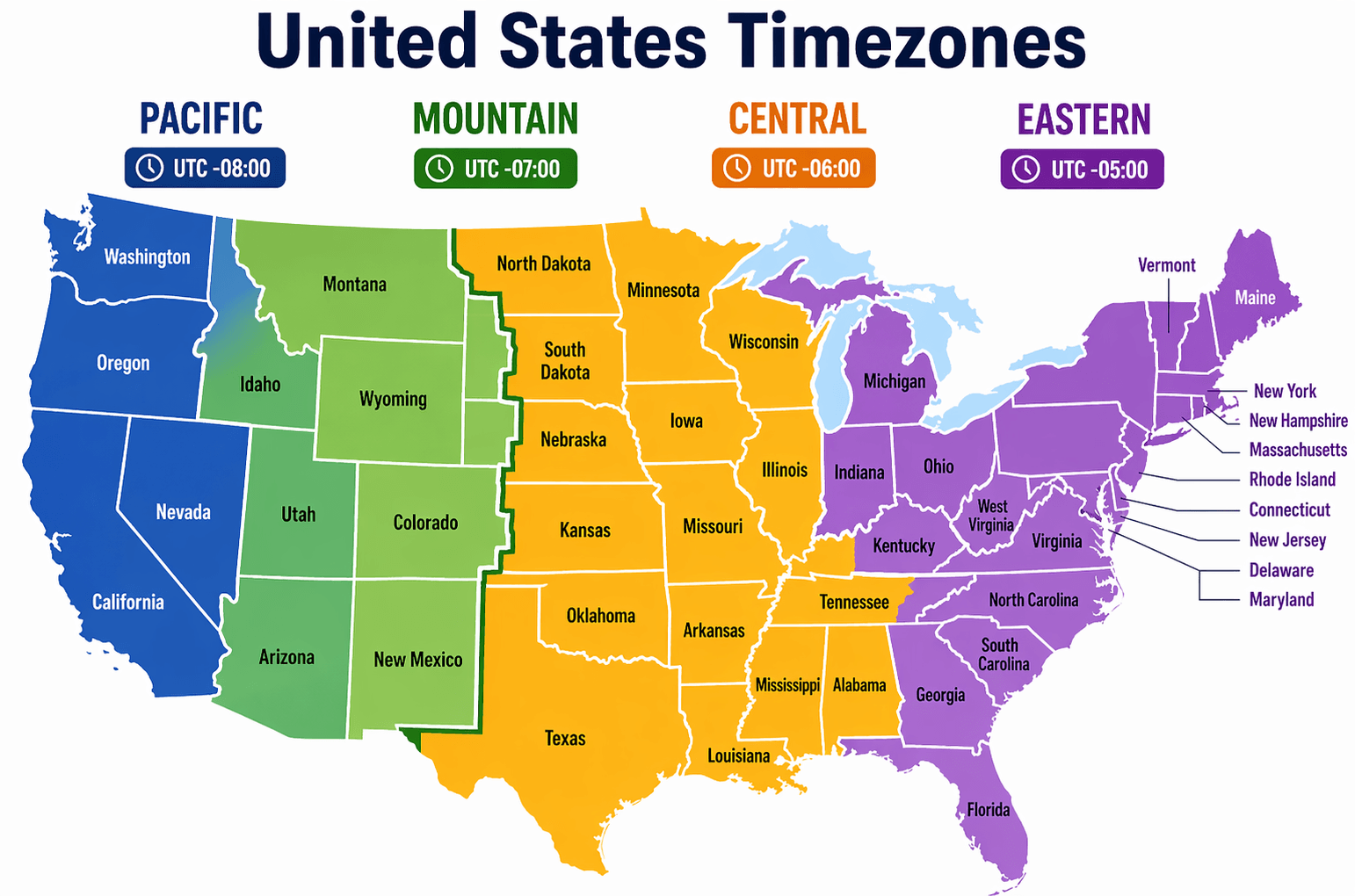 United States timezones map
