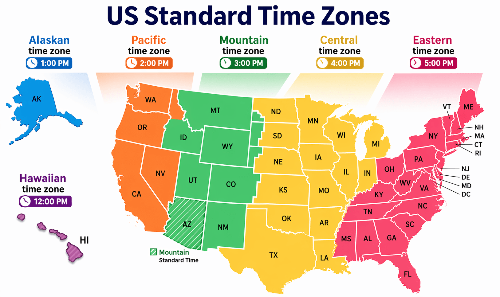 US standard time zones map