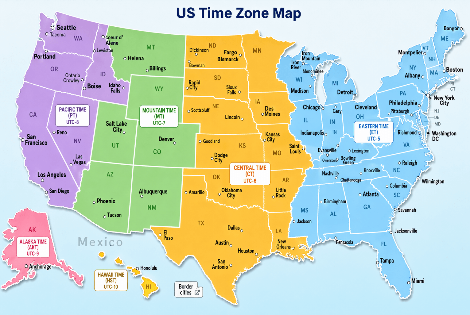 US time zone map