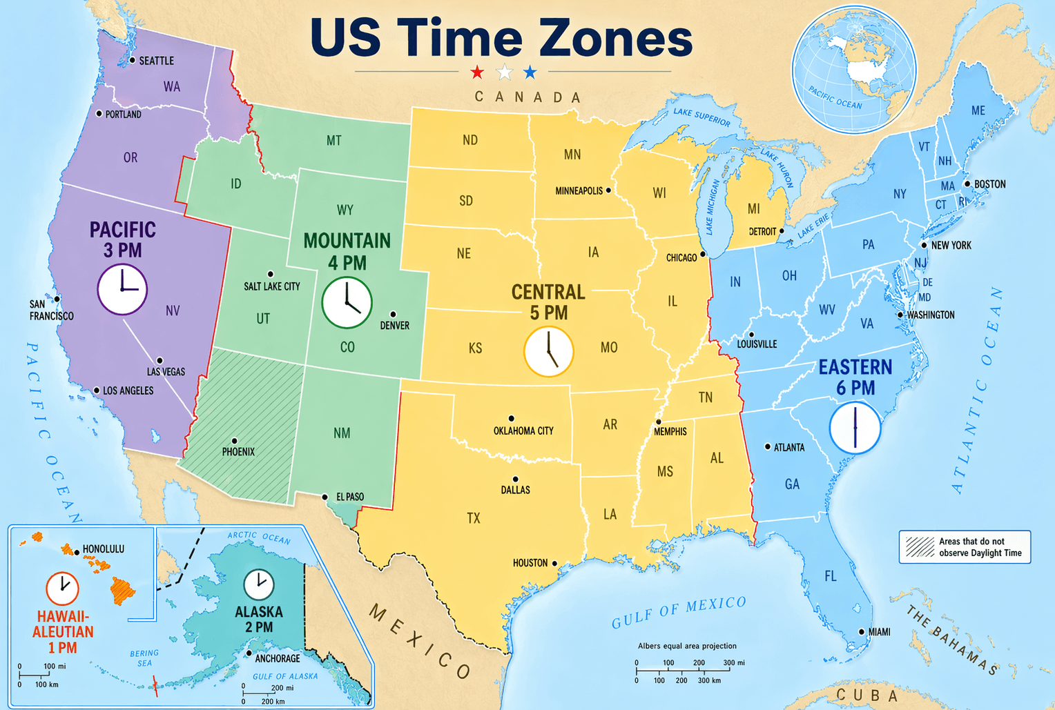 US time zones map