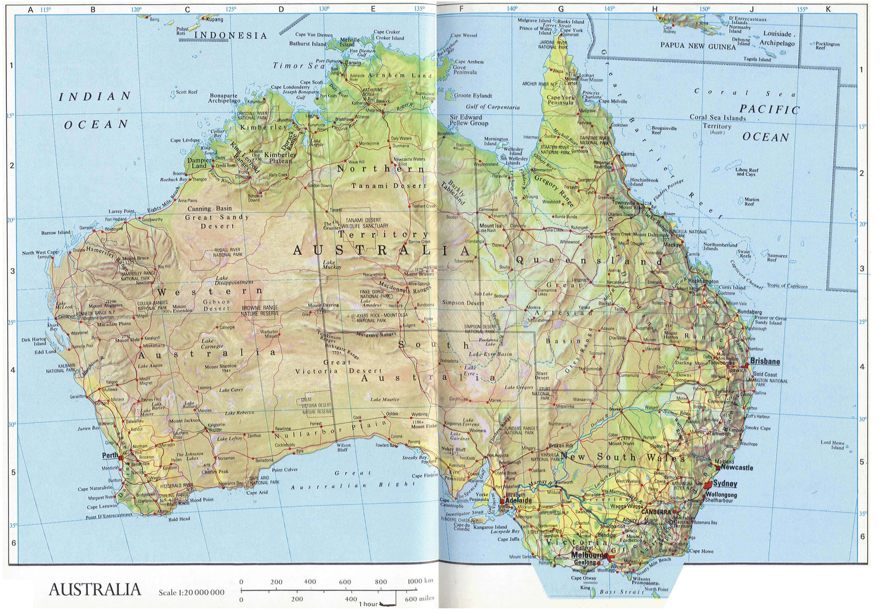 Detailed map of Australia with relief and administrative