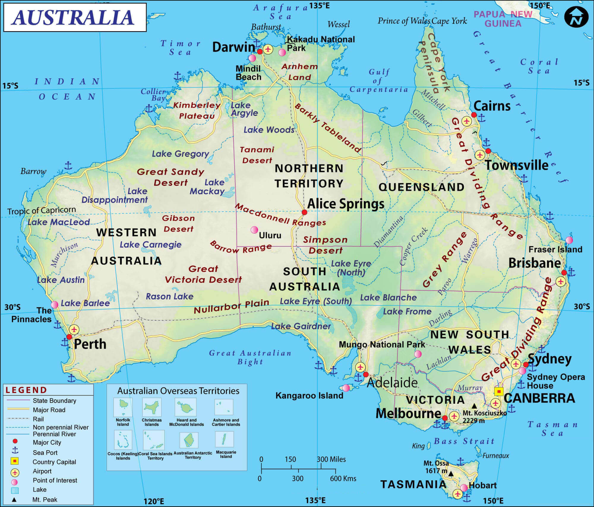 High resulution Australia map with cities