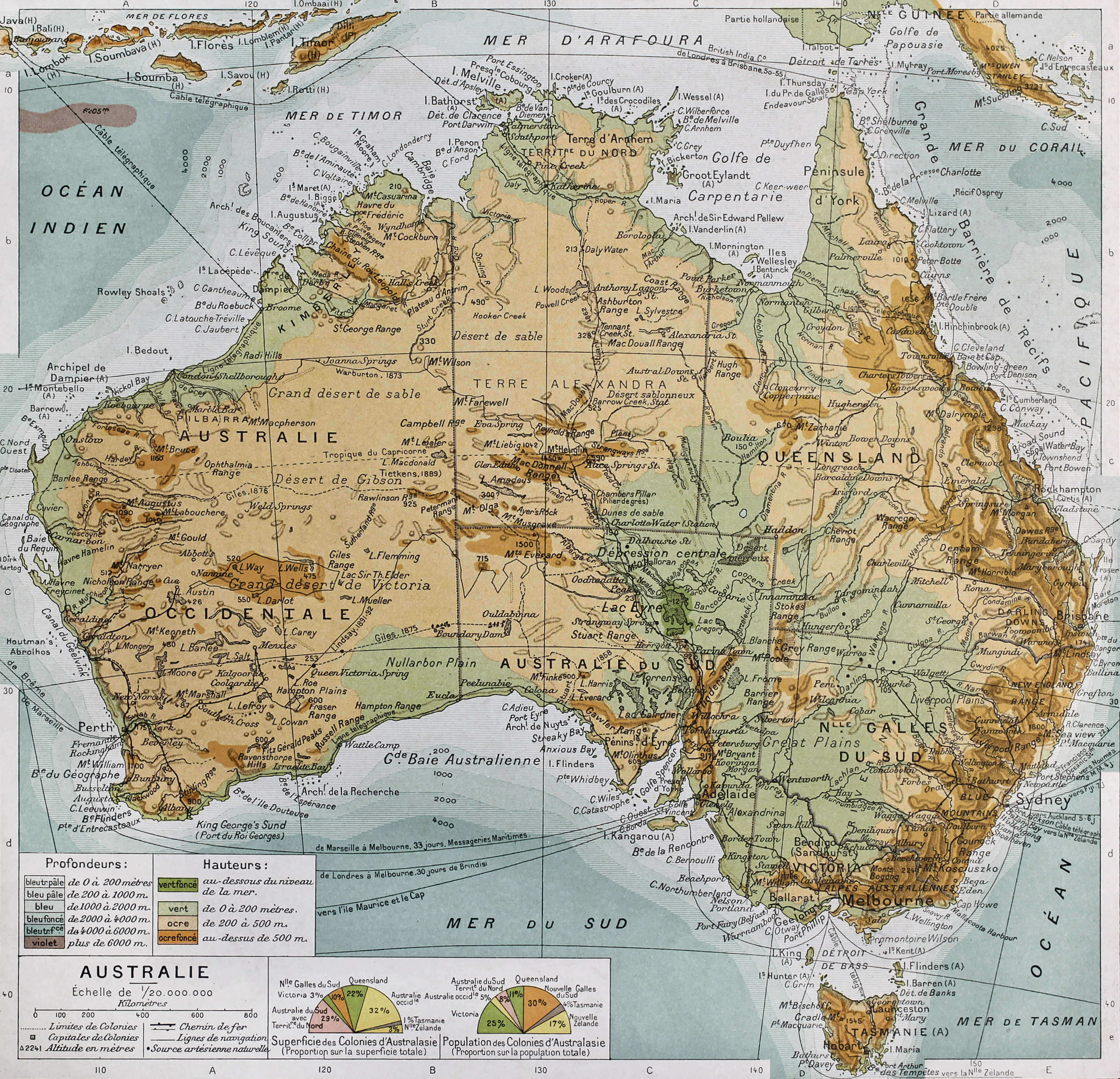 High resulution Australia physical map 1894
