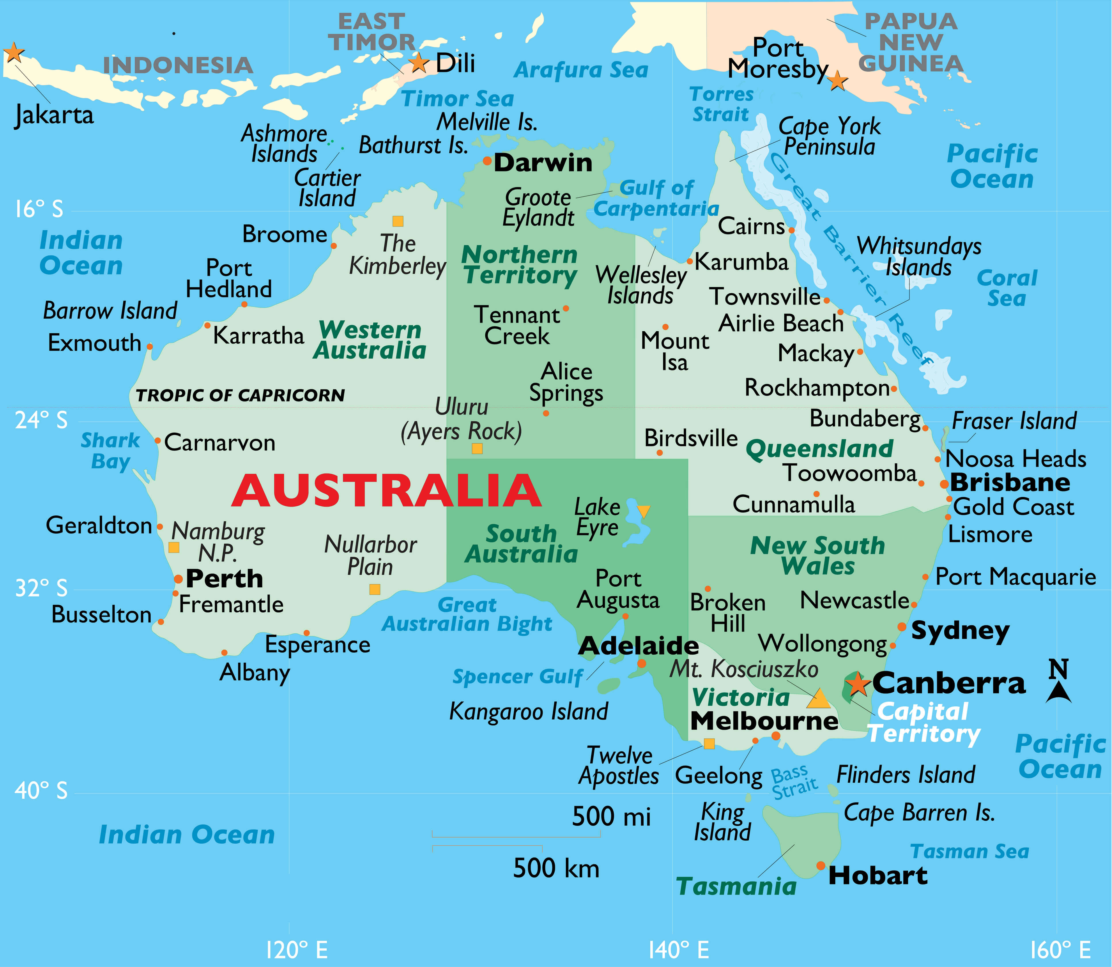 High-resulution Australia physical map