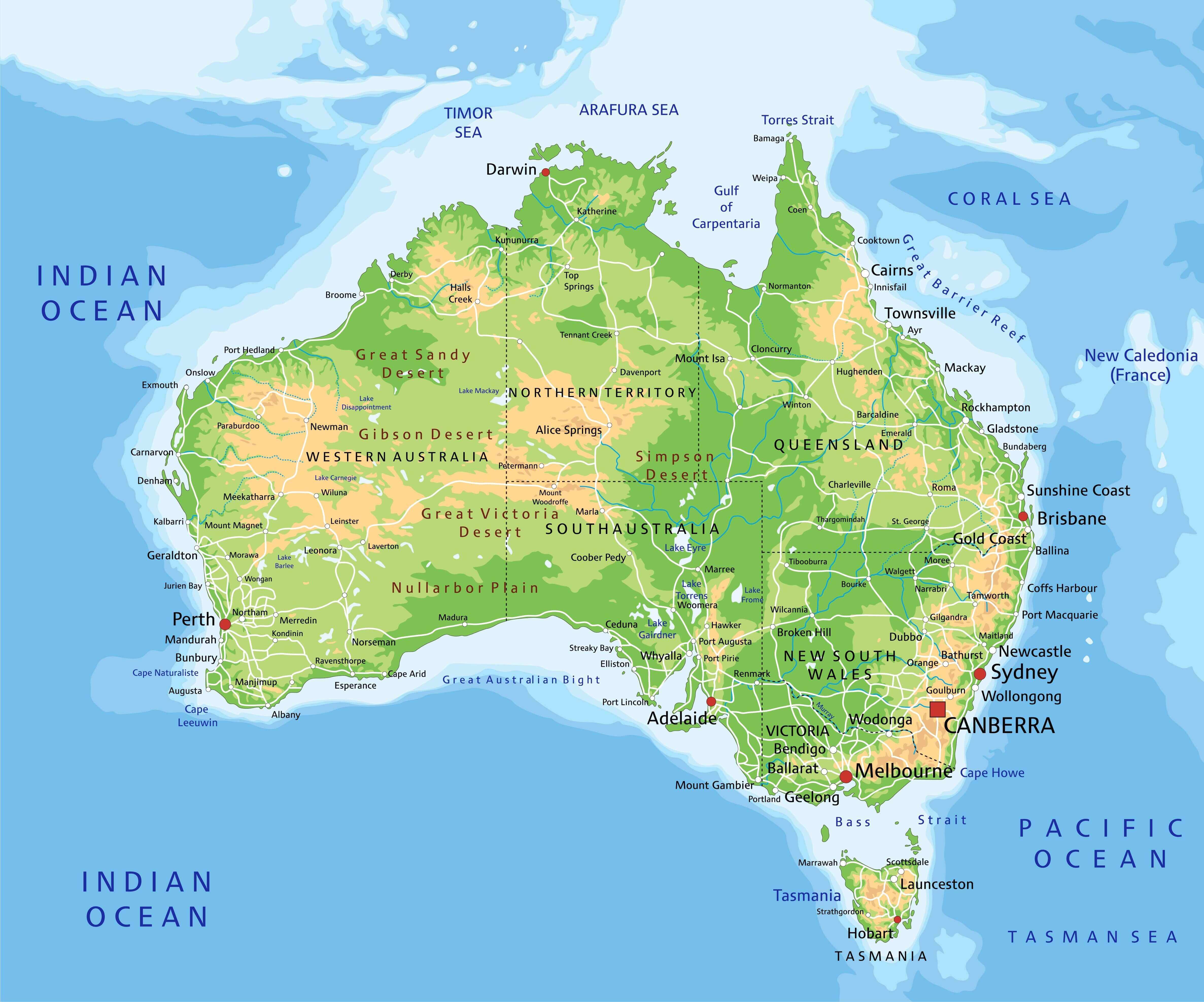 Large Australia physical map