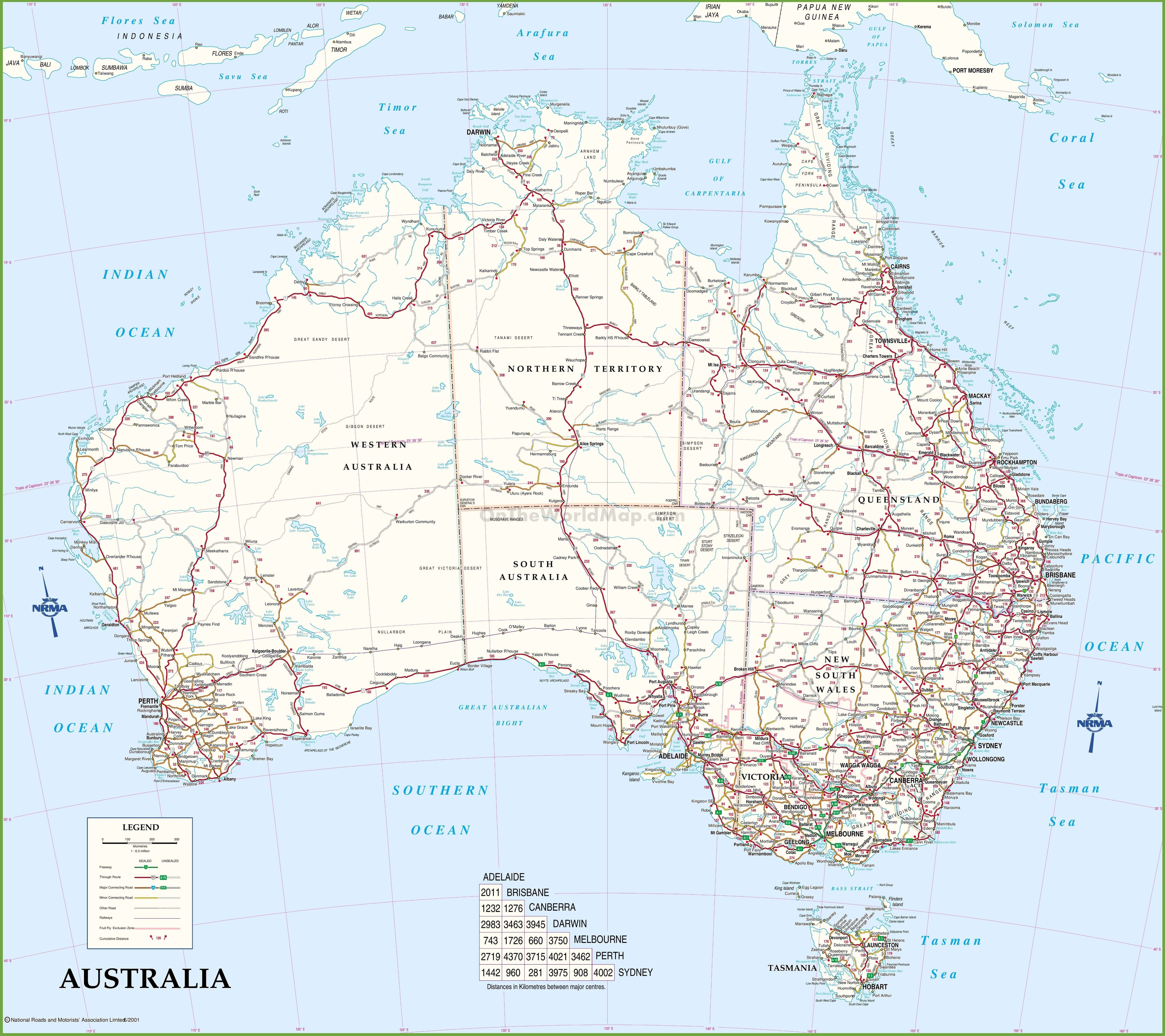 Large road map of Australia
