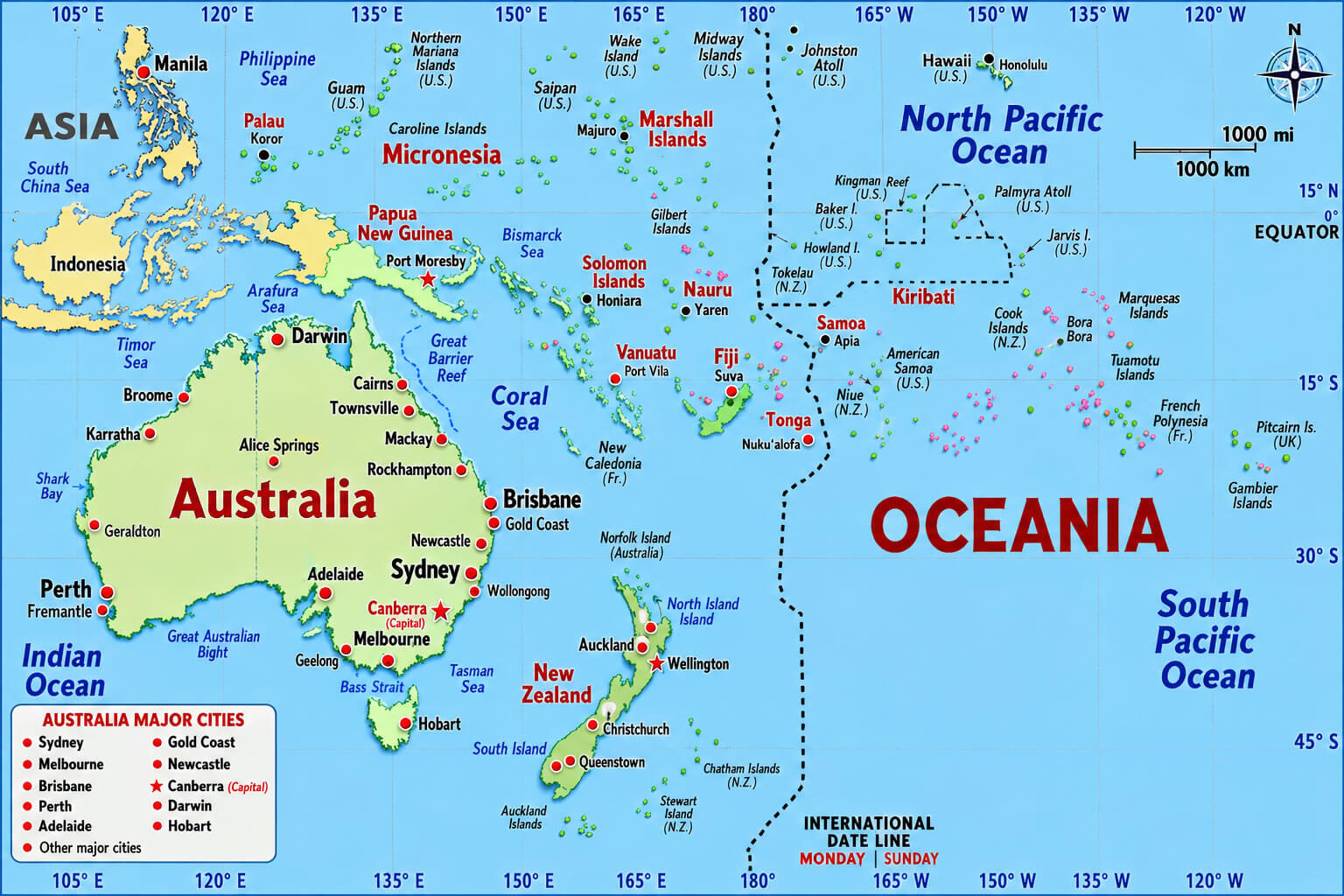 Australia and Oceania regional map