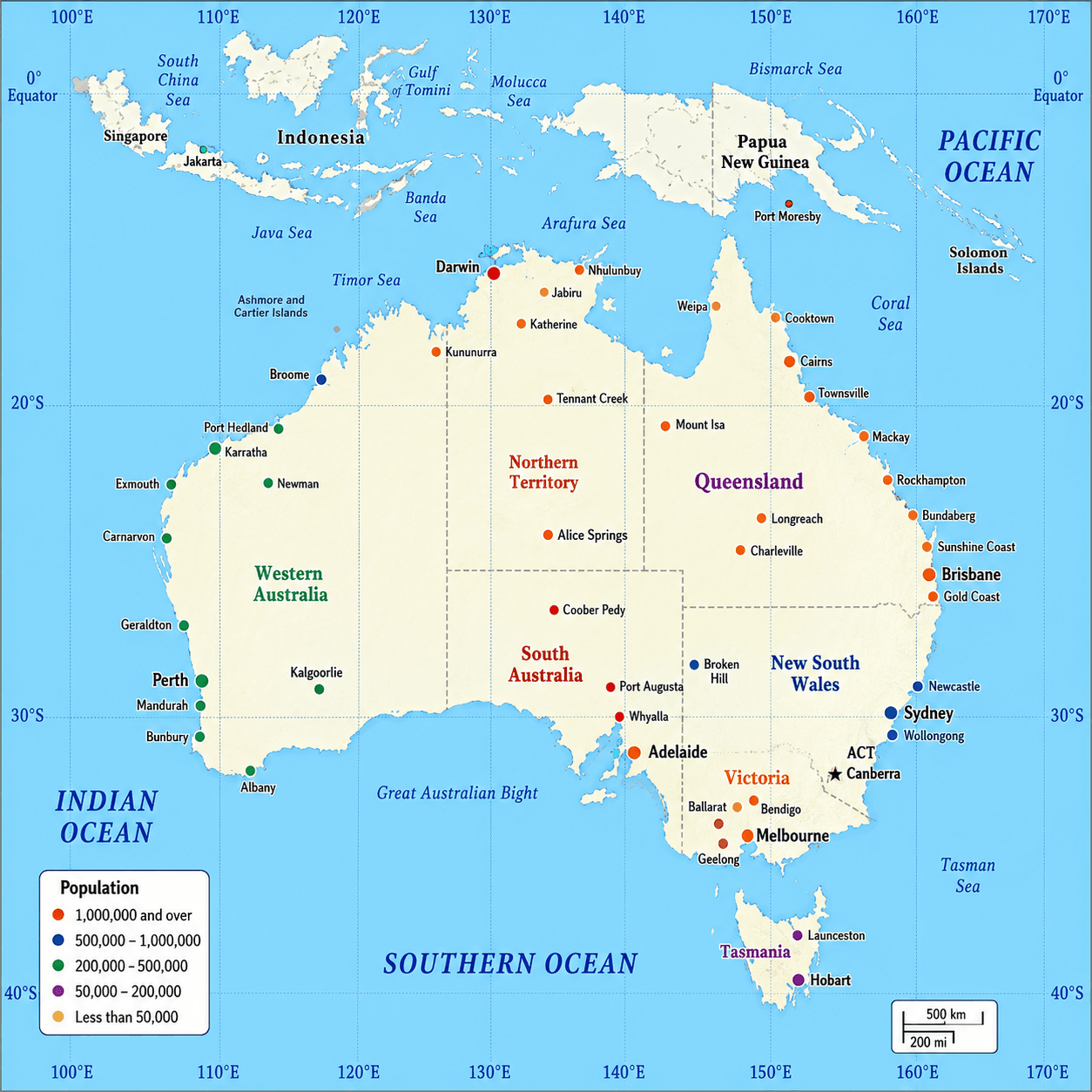 Australia cities and regions map