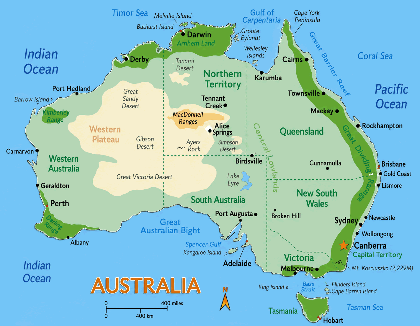 Australia continental geography map