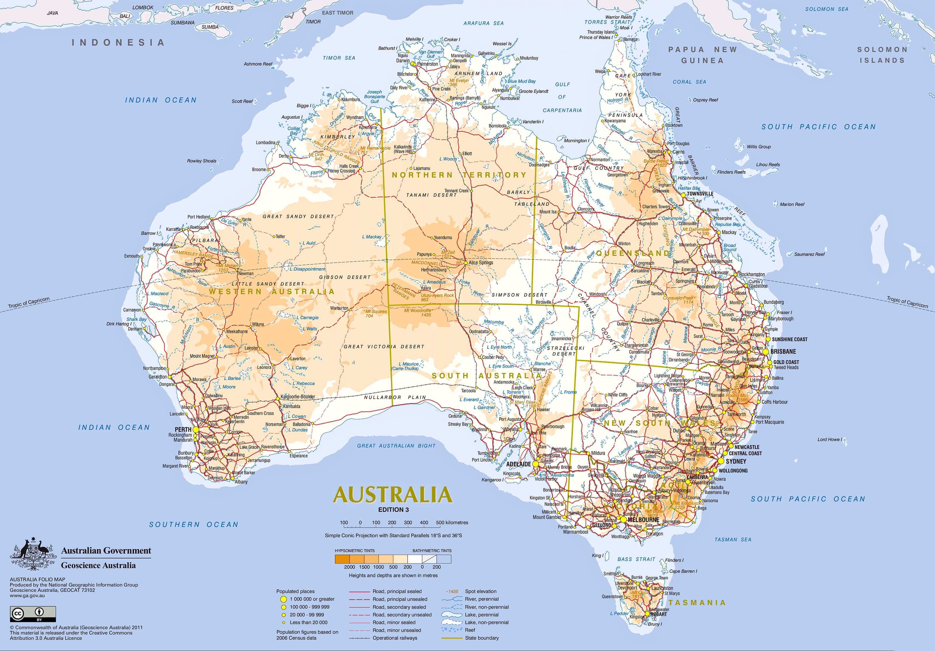 Australia detailed topographic map