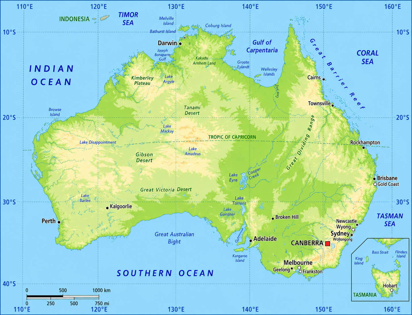 Australia physical relief map