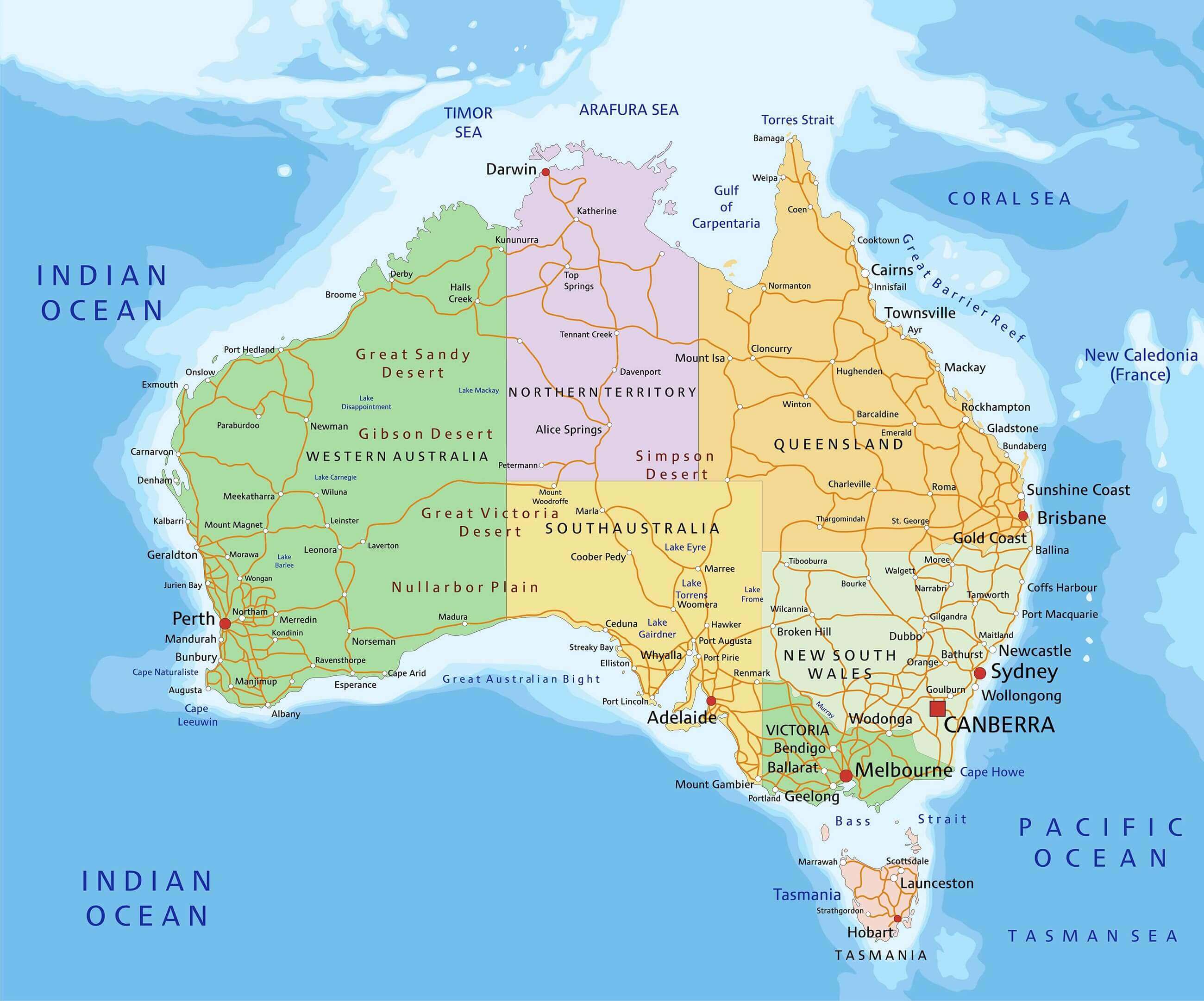 Australia political map with states