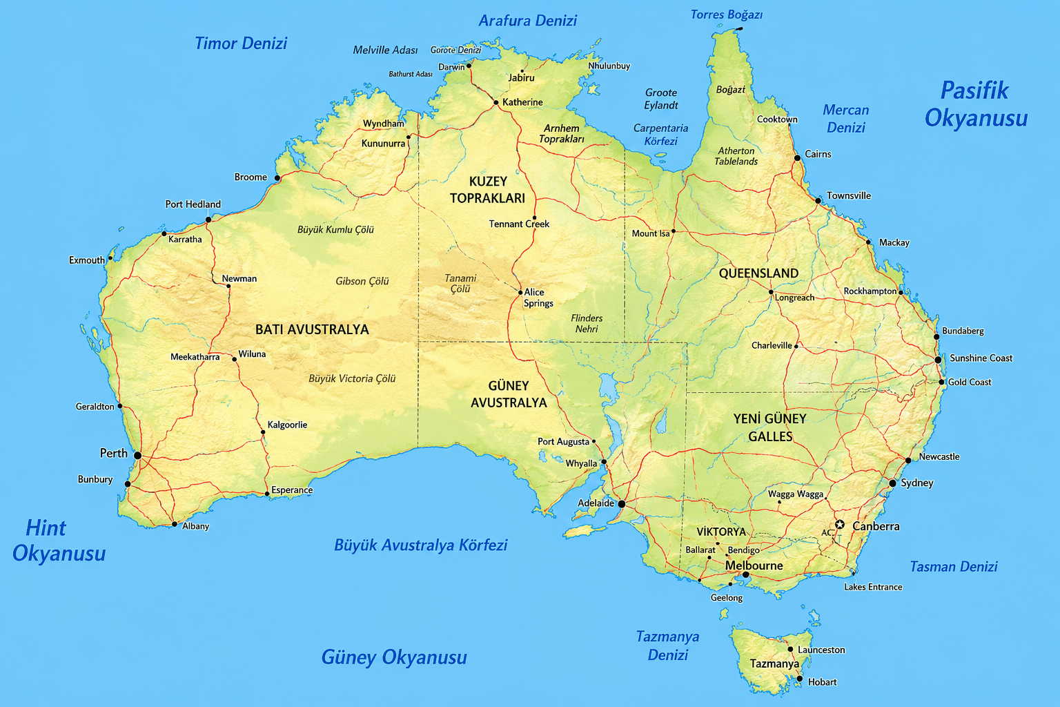 Australia road and location map