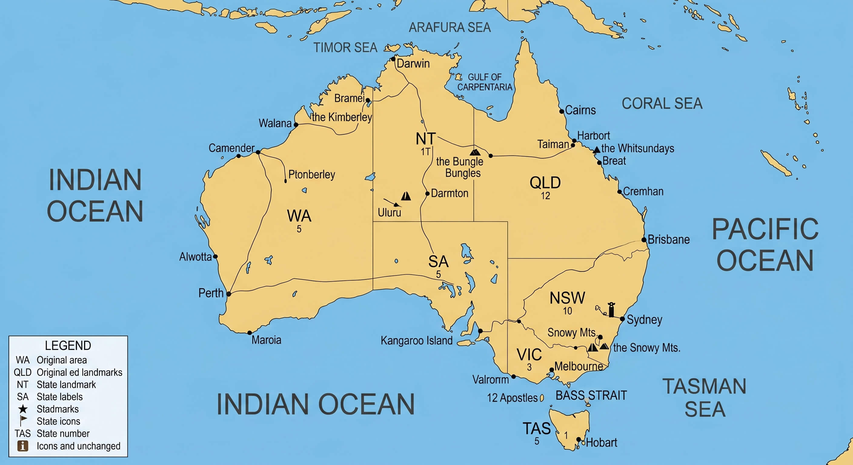 Australia state boundaries map