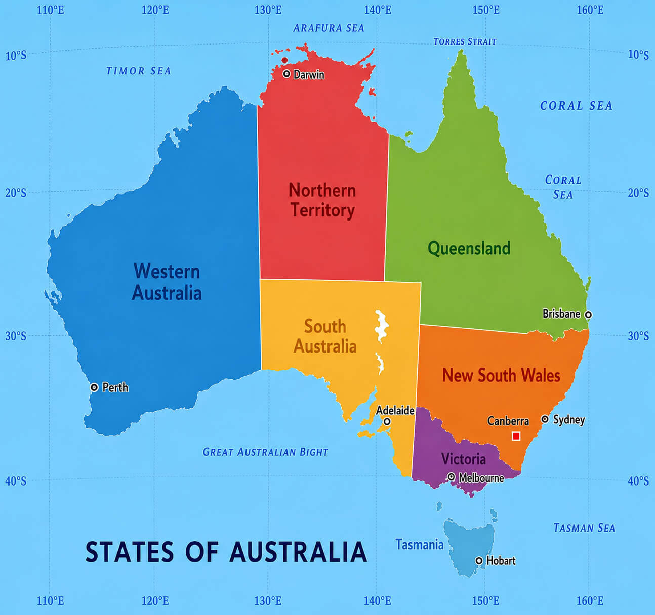 Australia states and regions map