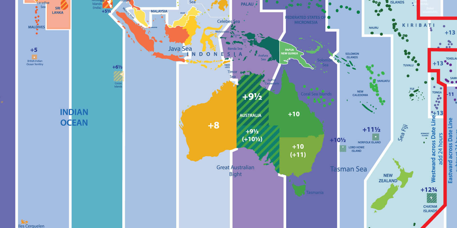 Australia and Indonesia time zone map