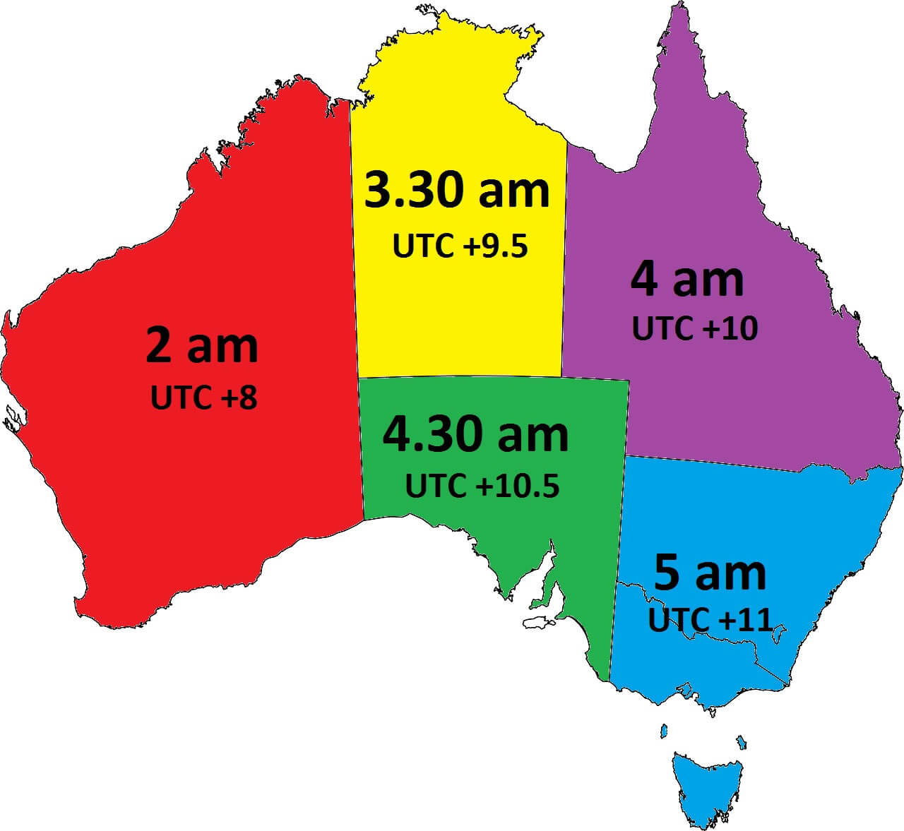 Time zone map of Australia with territories