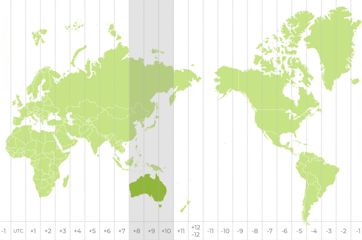 Time zones map Australia centralled