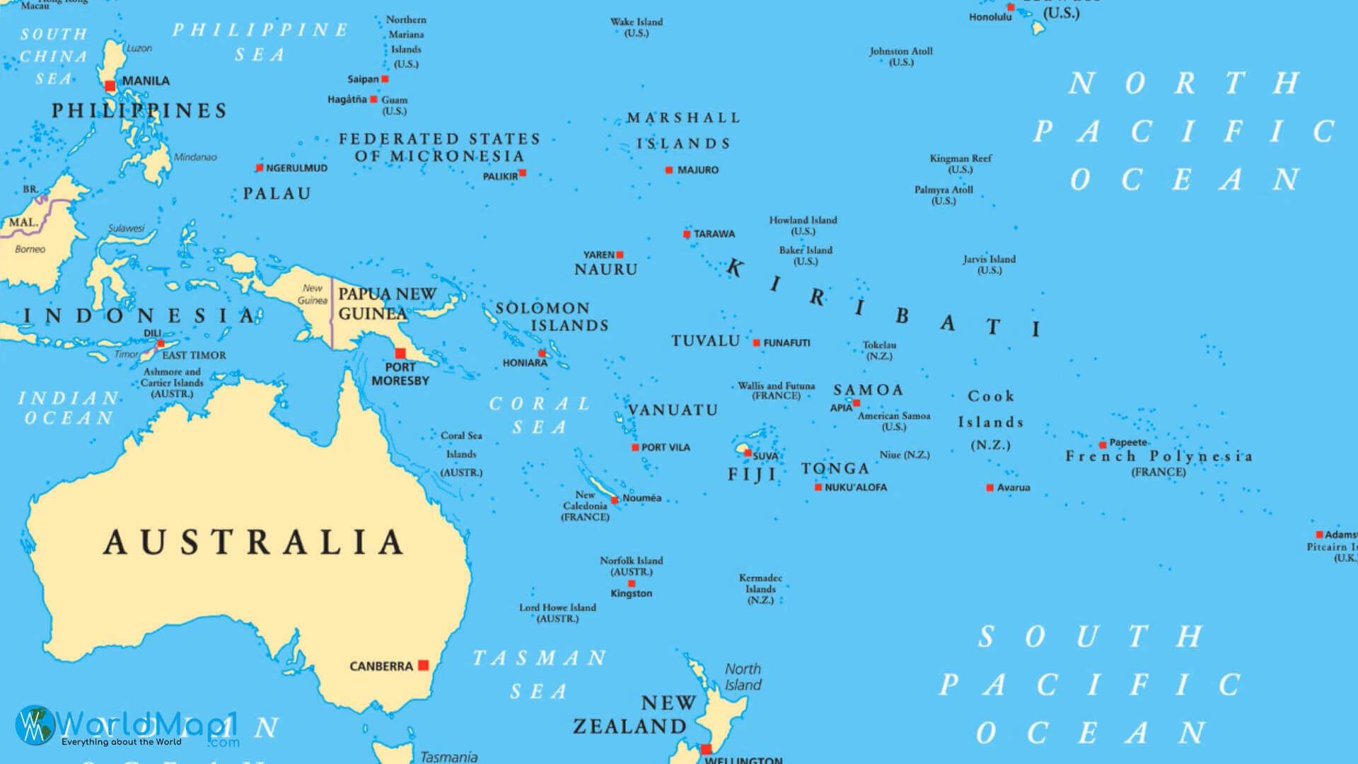 Australia and Oceania political map