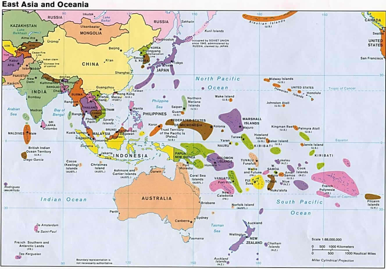 East Asia and Oceania map