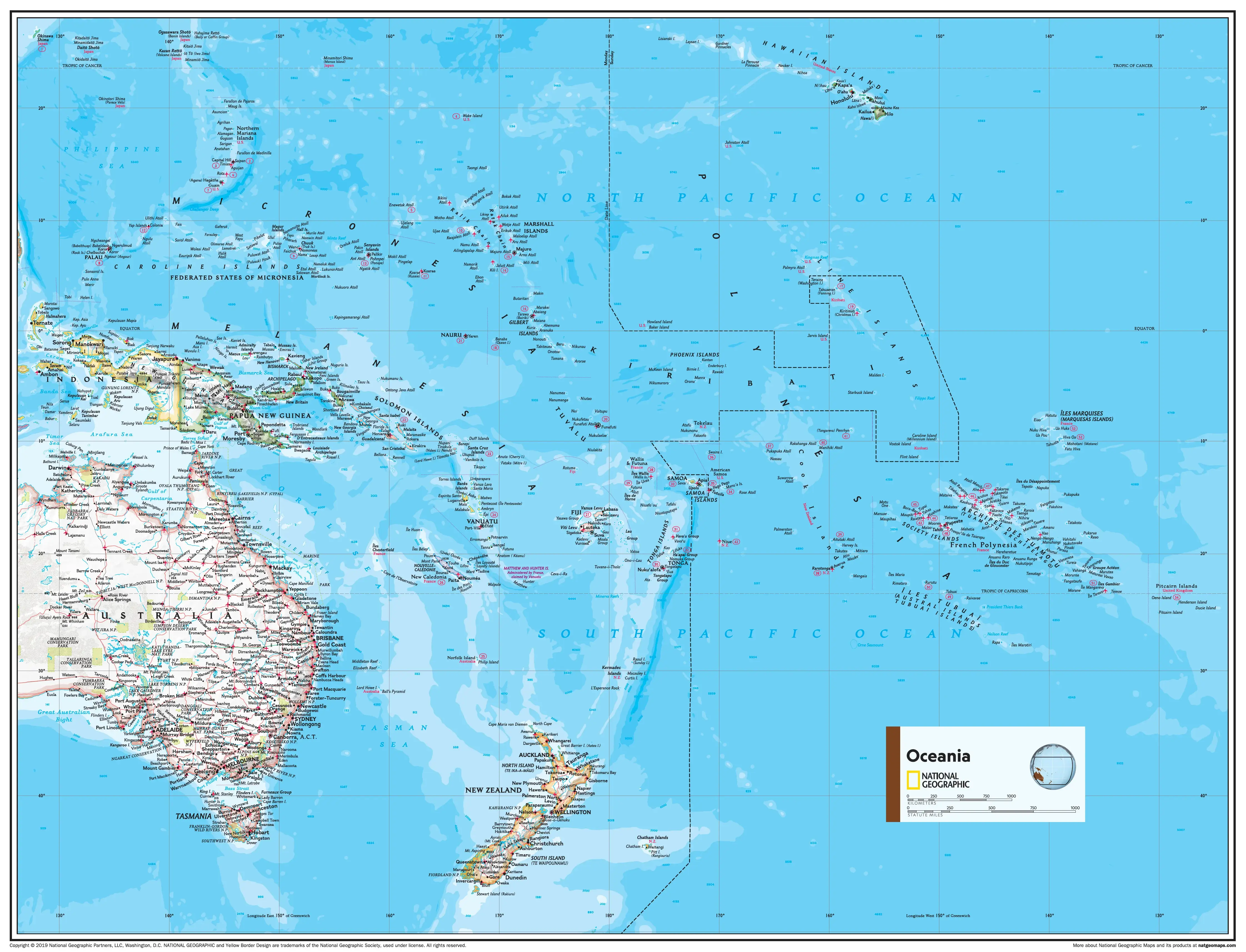 Oceania atlas with cities