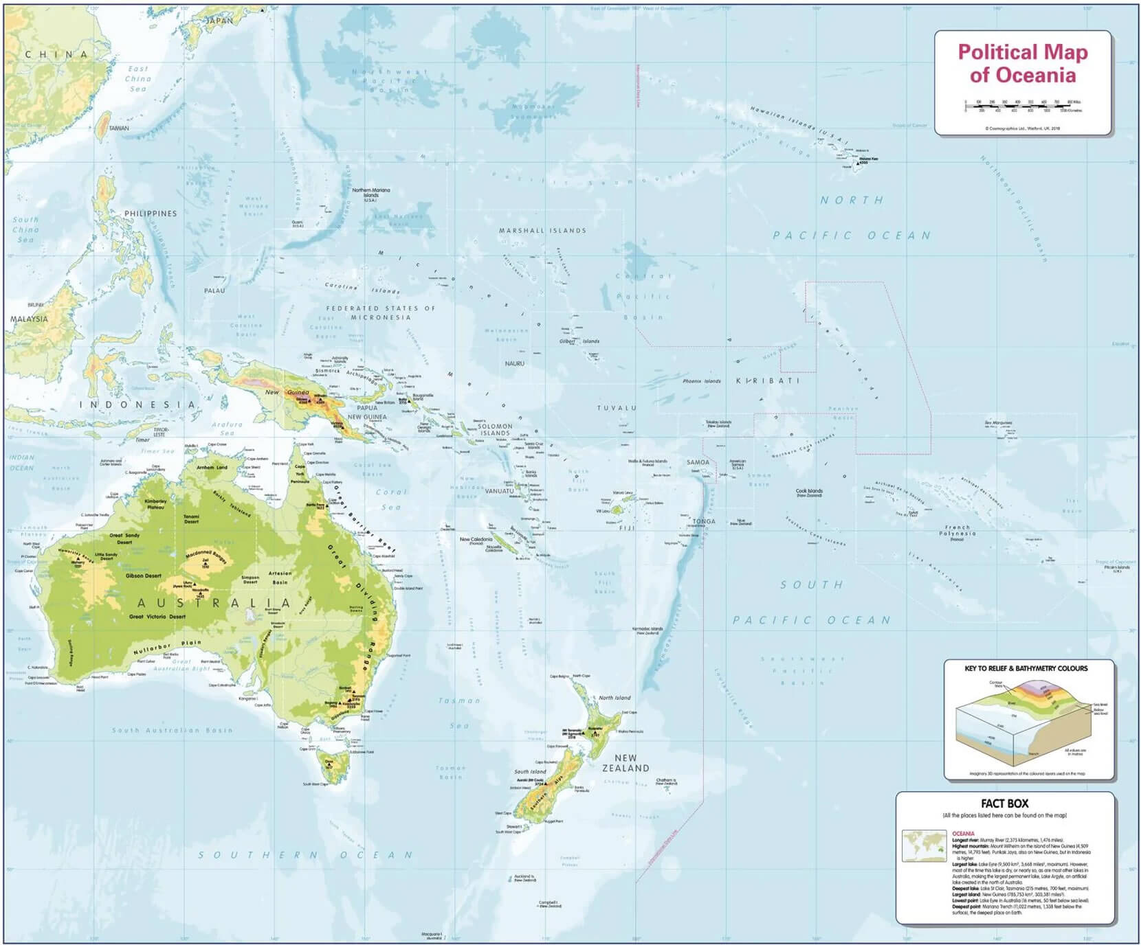 Political map of Oceania and cities