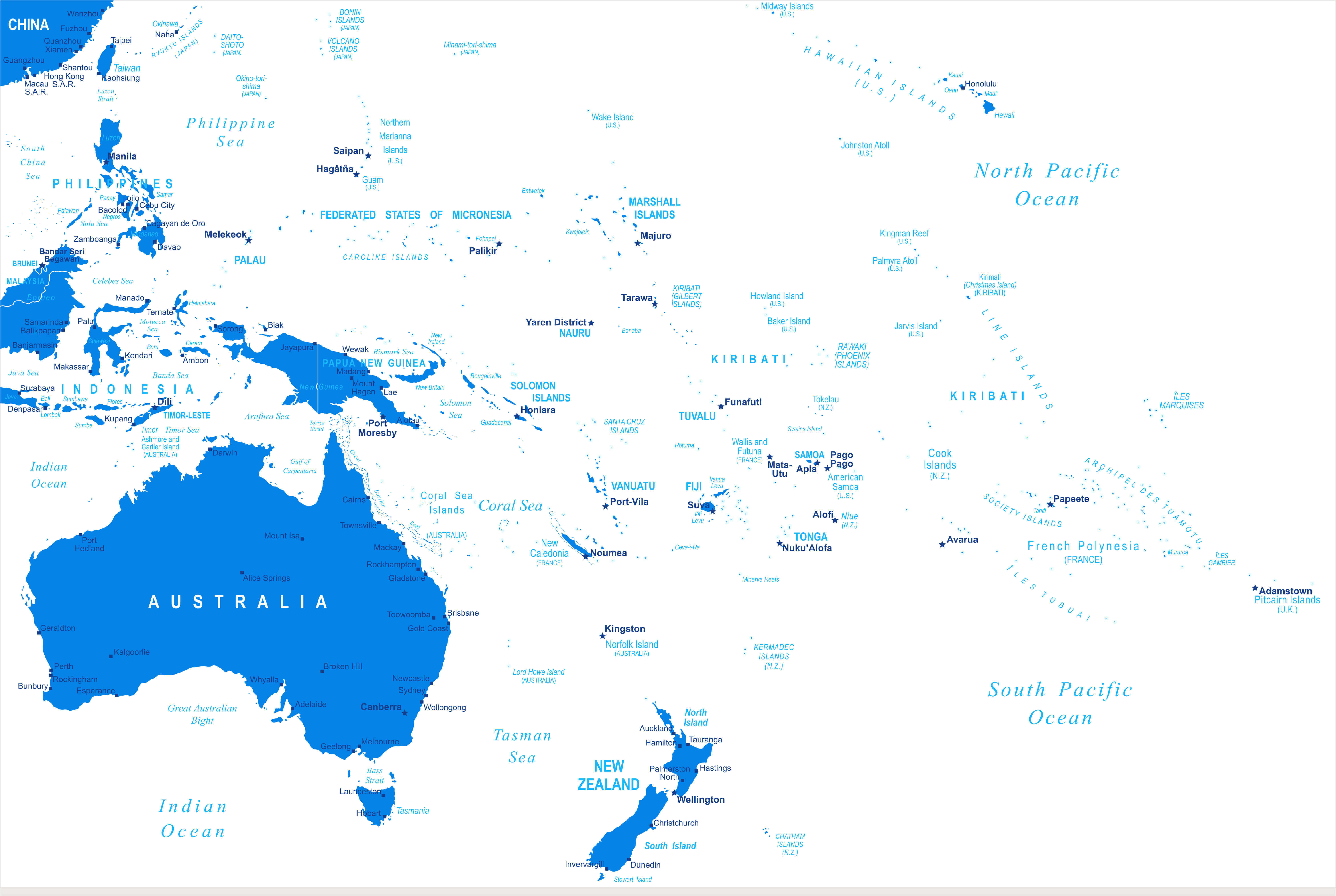 Australia and Oceania high-resolution map