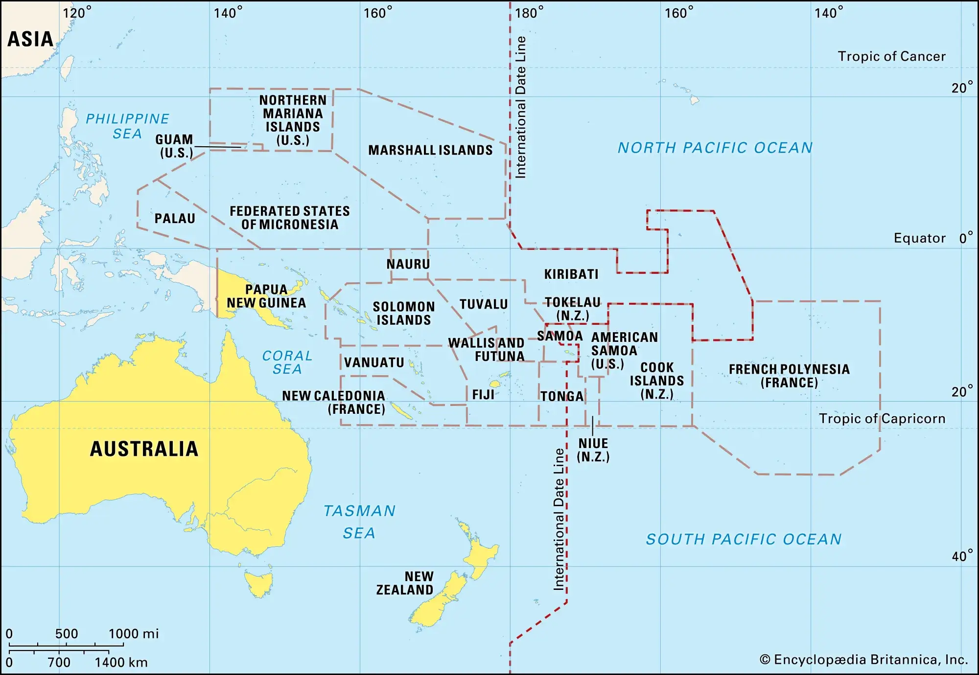 Detaled Australia Oceania political map